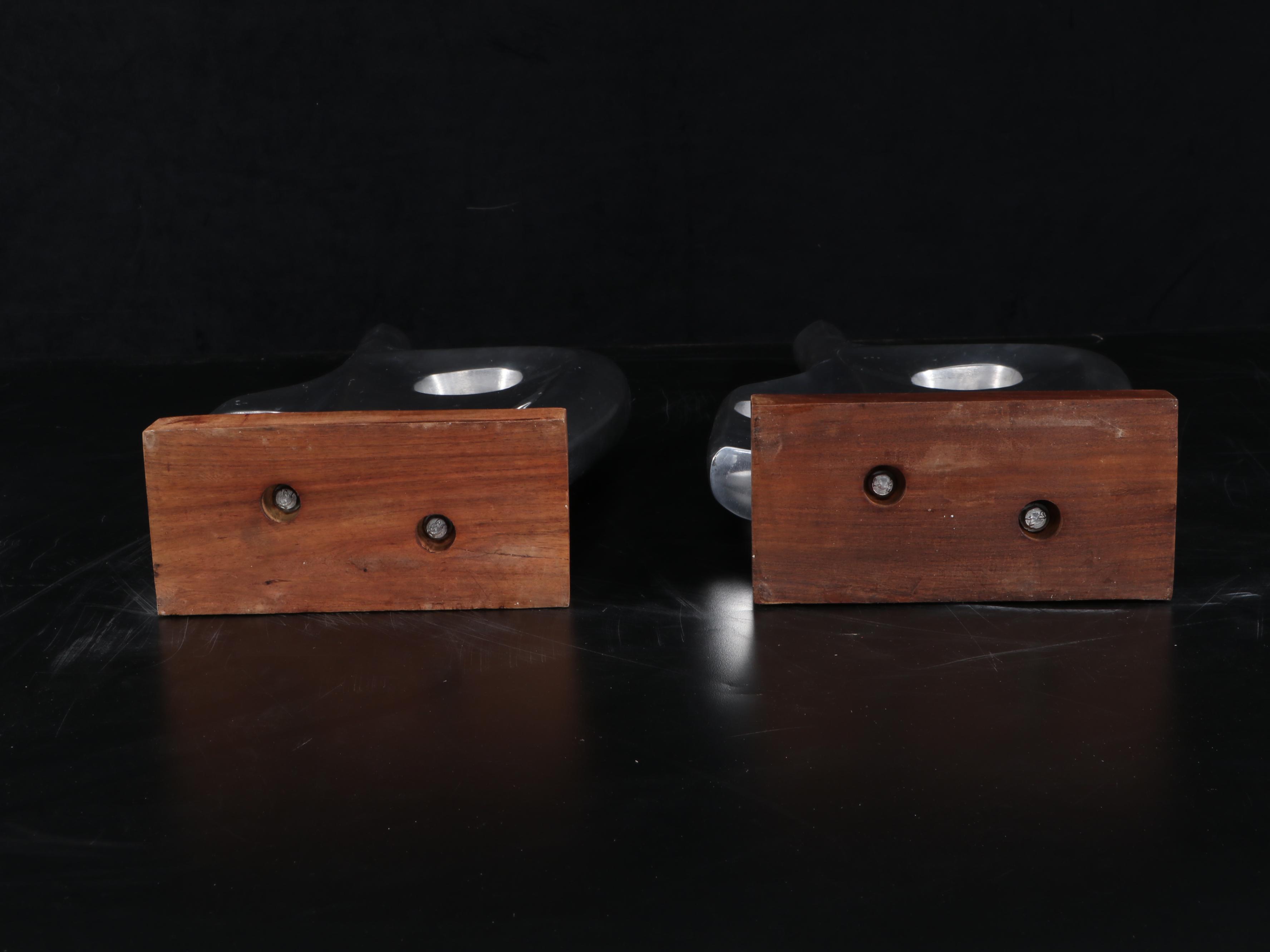 Pair of Polished Aluminum "Miro" Sculptures on Wood Blocks