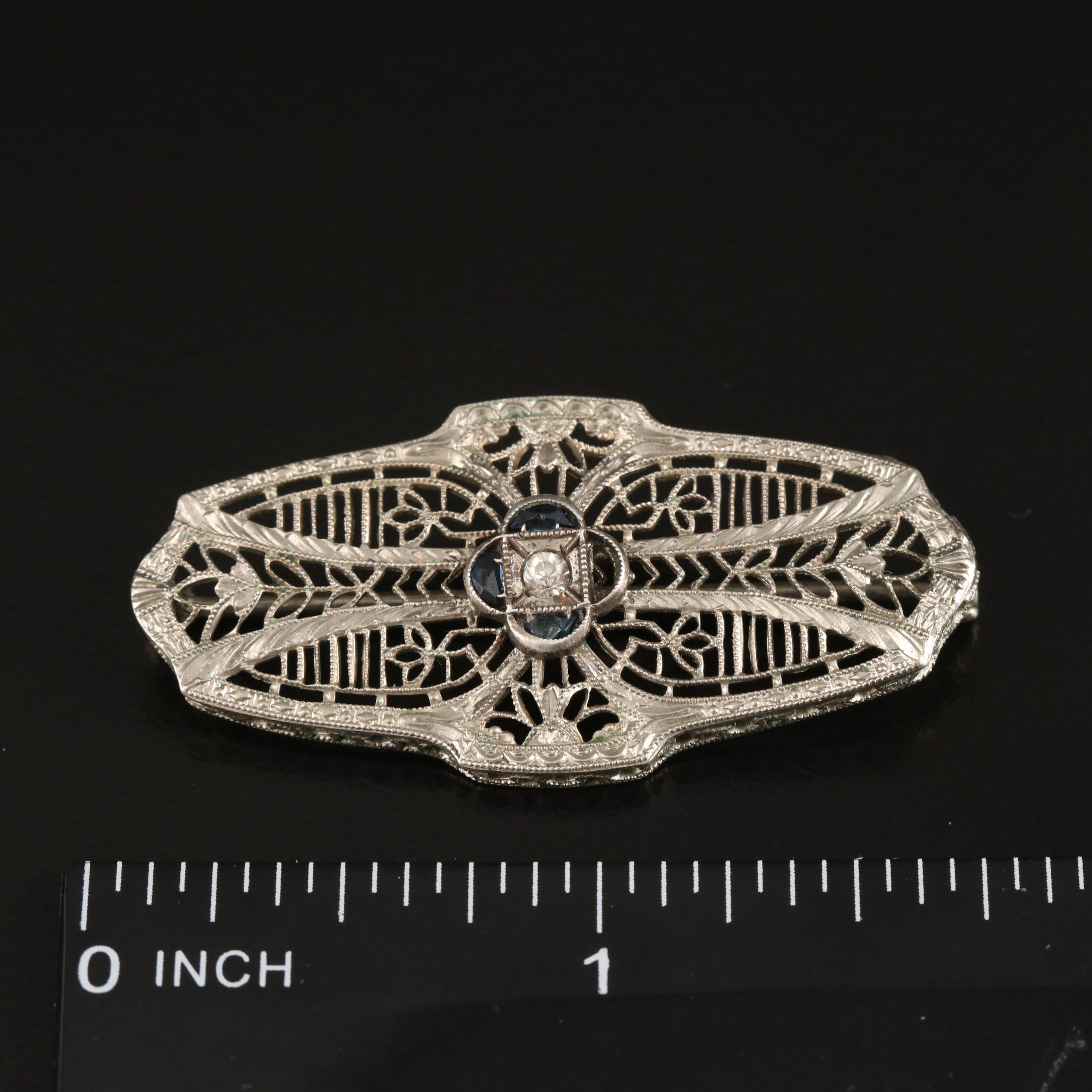 Art Deco Brooches and Bracelet Including Sterling, Glass Paste and Diamond