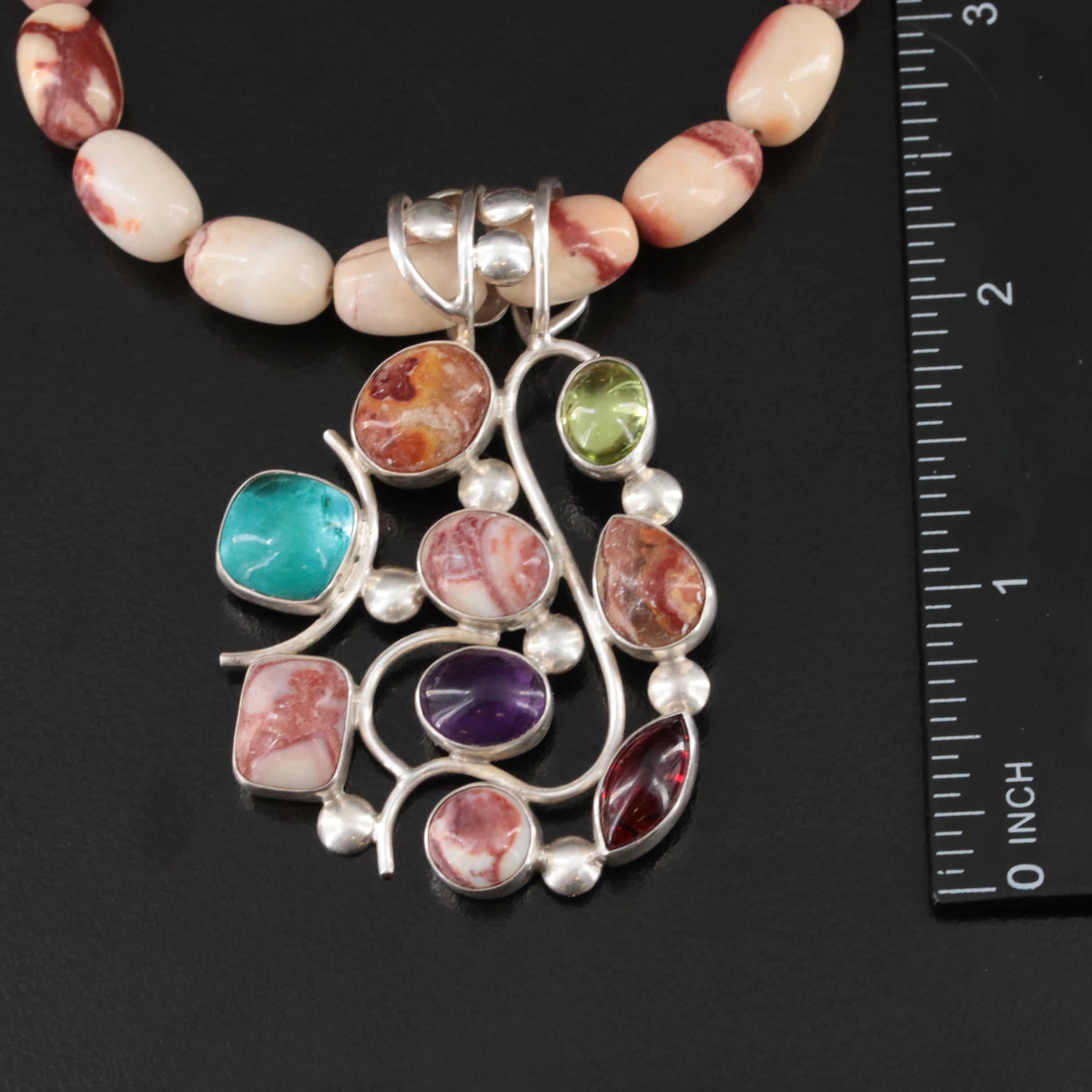 Sterling Necklace and Bracelet Including Desert Rose Trading and Dichroic Glass