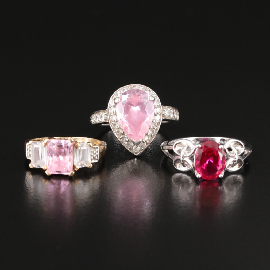 Sterling and 10K Ruby and Cubic Zirconia Ring Grouping