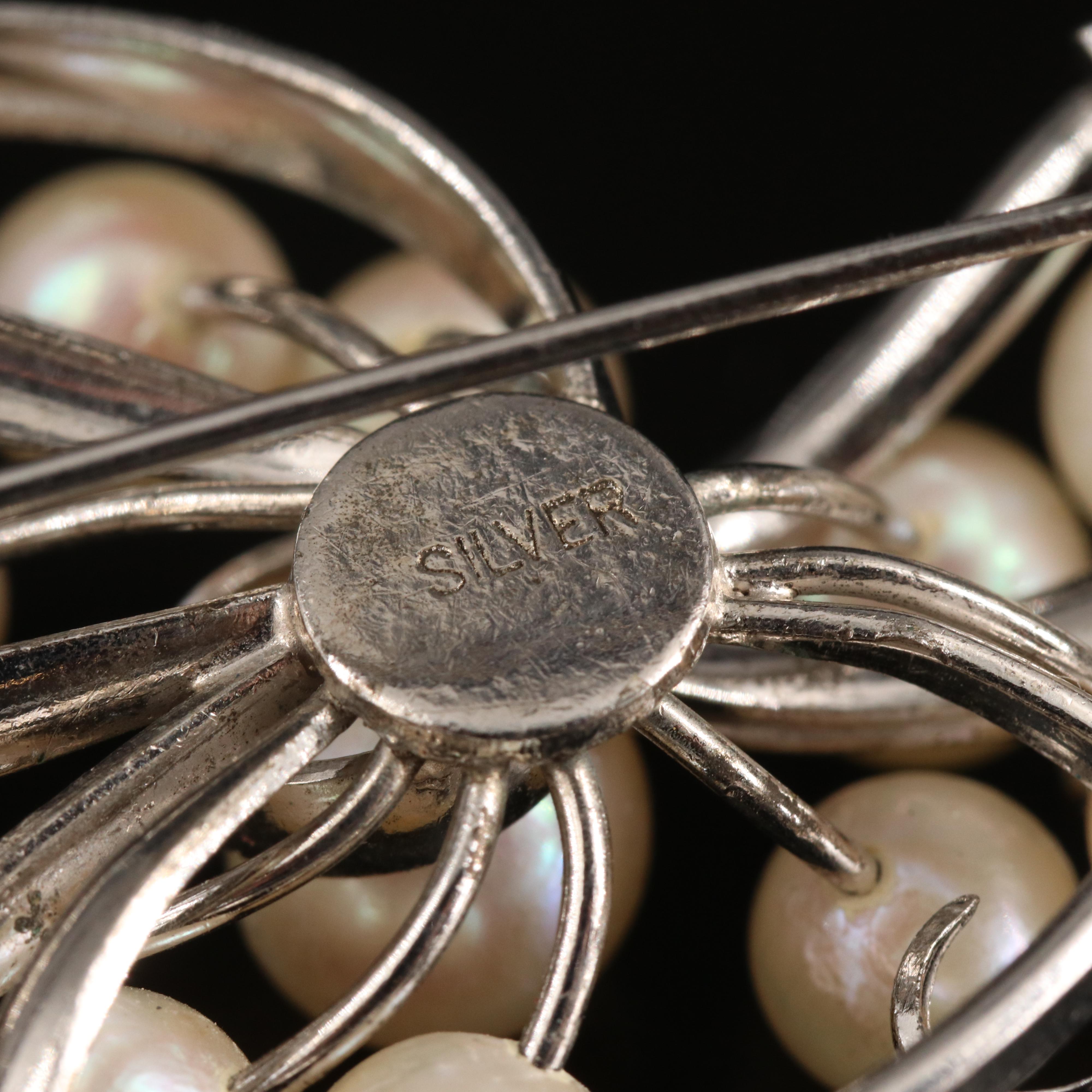 Pearl Floral and Spray Brooches Including Sterling