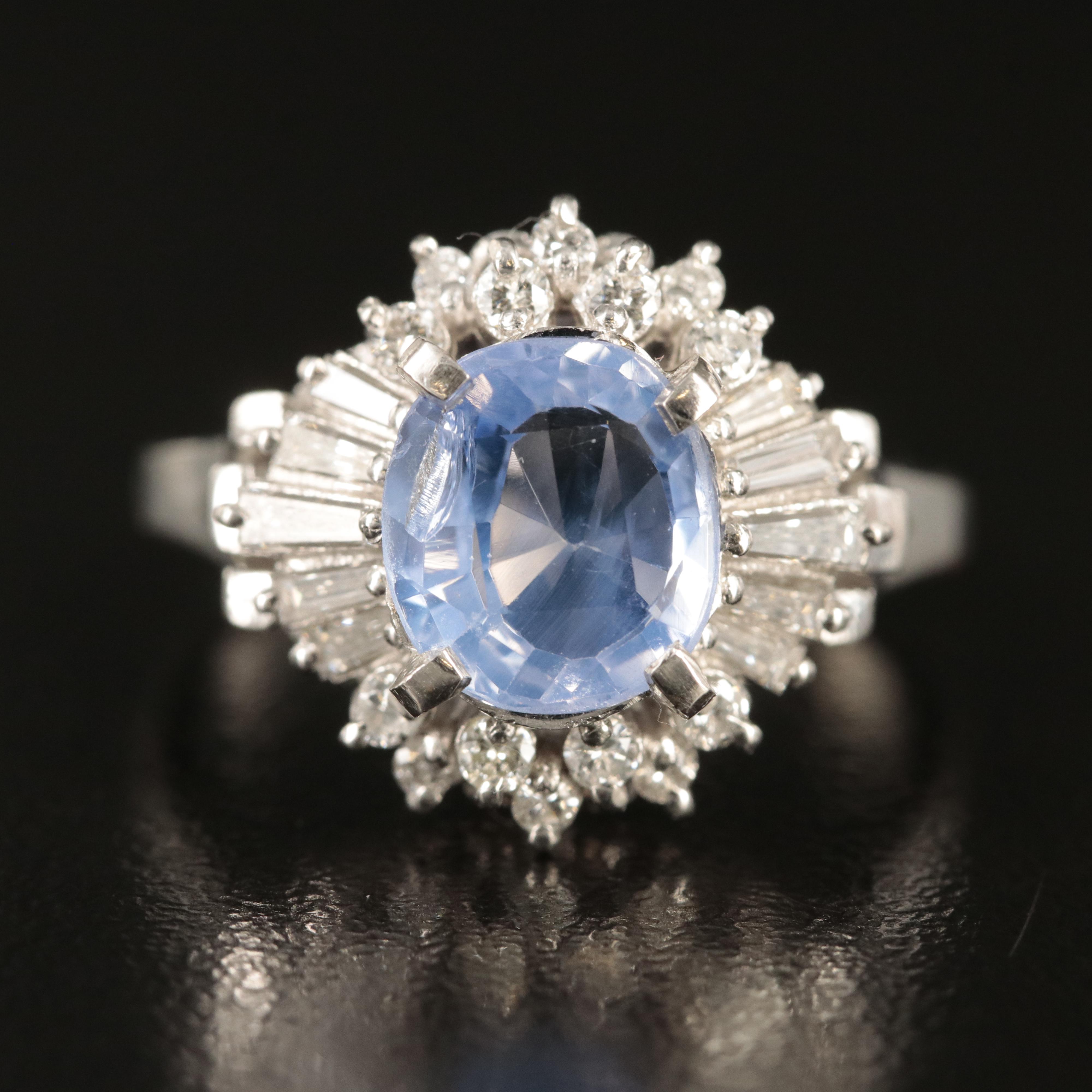 Platinum 2.60 CT Unheated Violet Sapphire and Diamond Ring with GIA Report