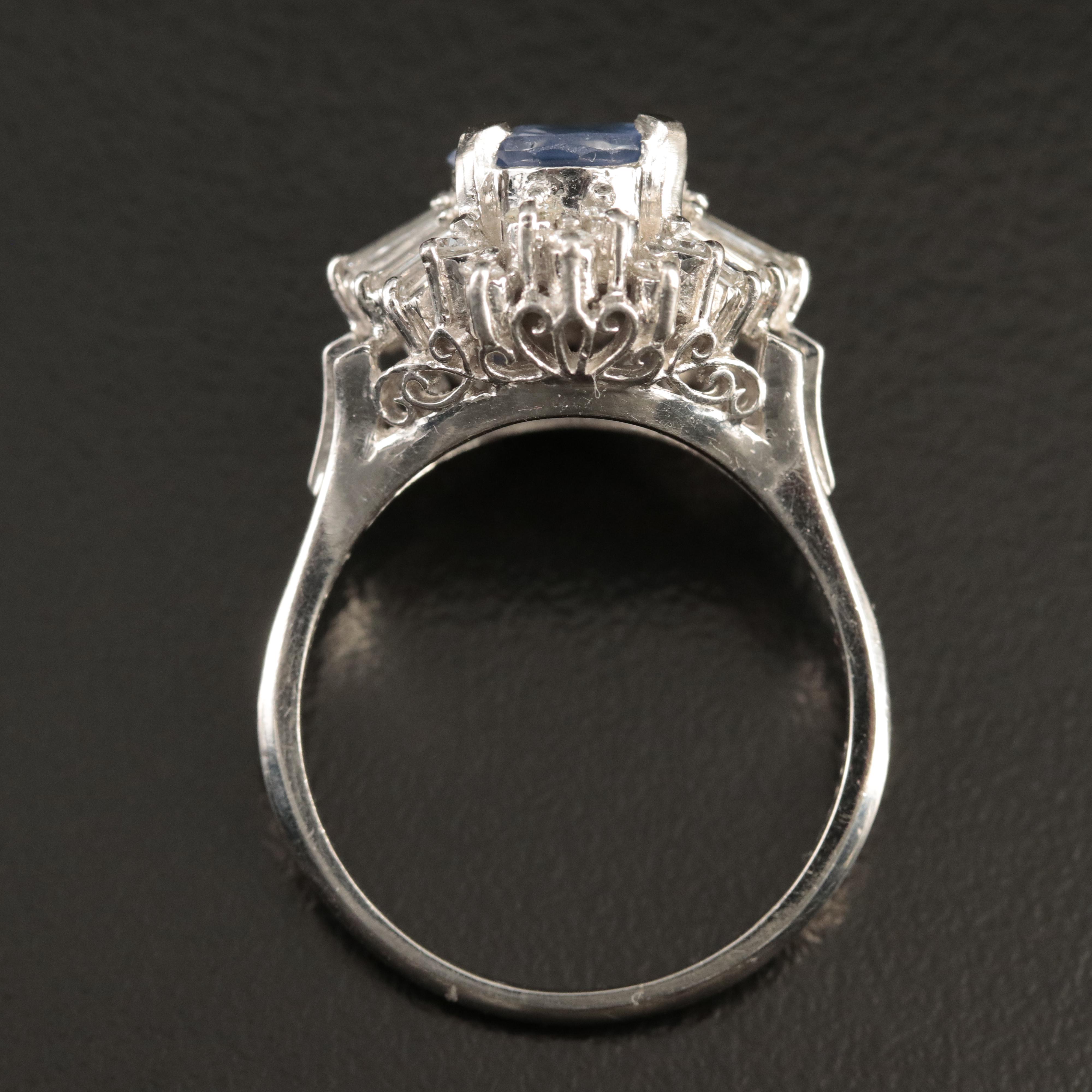 Platinum 2.60 CT Unheated Violet Sapphire and Diamond Ring with GIA Report