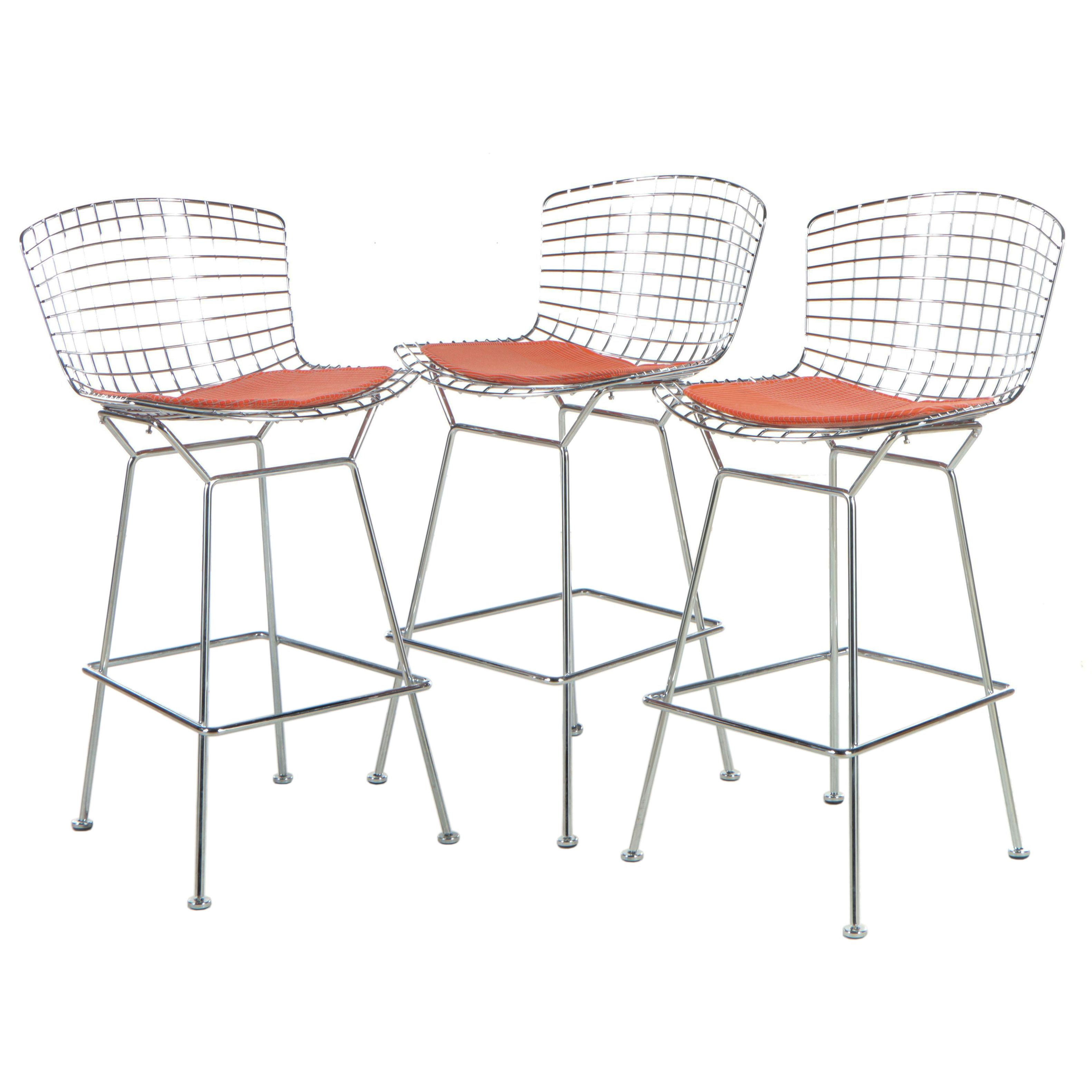 Three Harry Bertoia for Knoll, Inc. Chromed Steel Wire Barstools