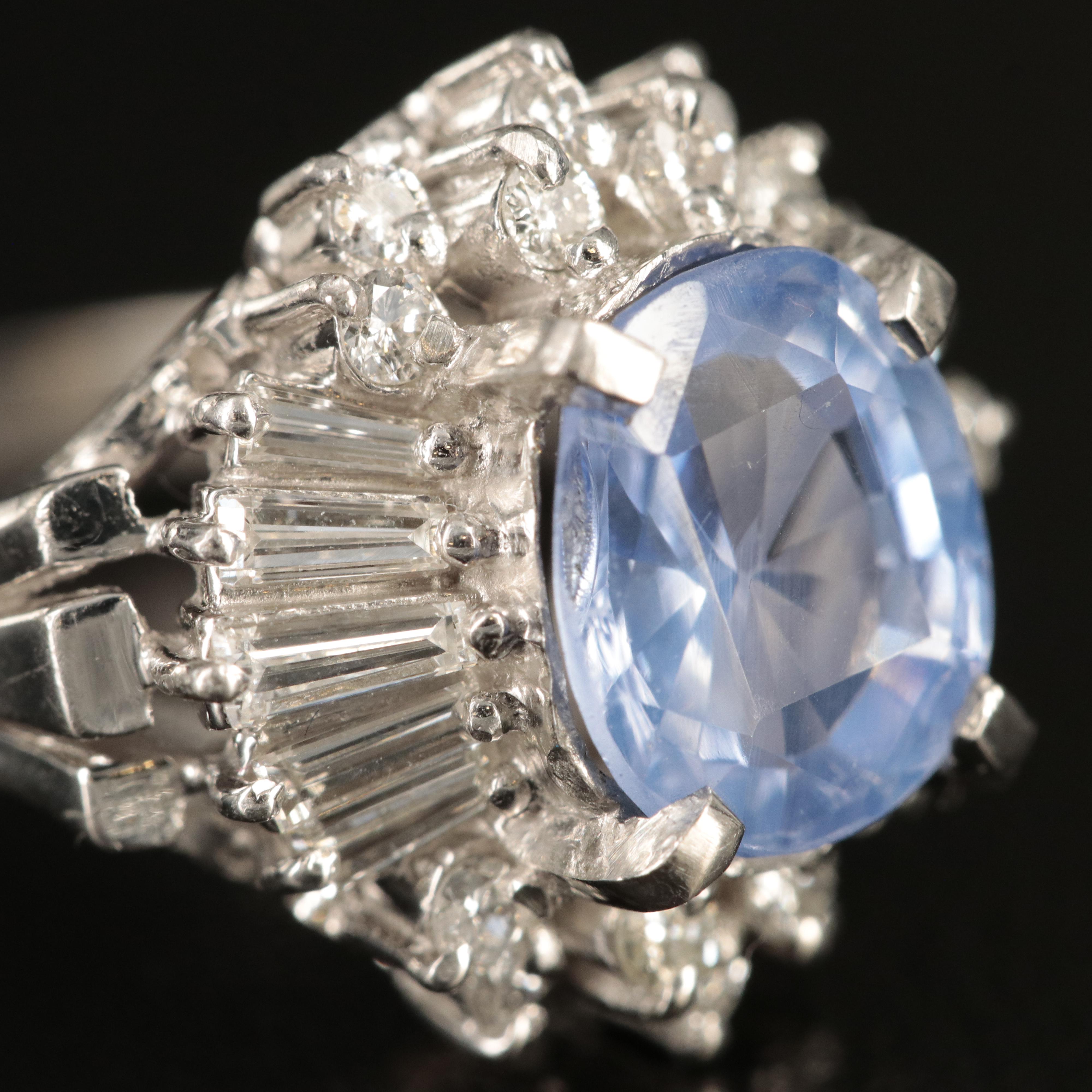 Platinum 2.60 CT Unheated Violet Sapphire and Diamond Ring with GIA Report