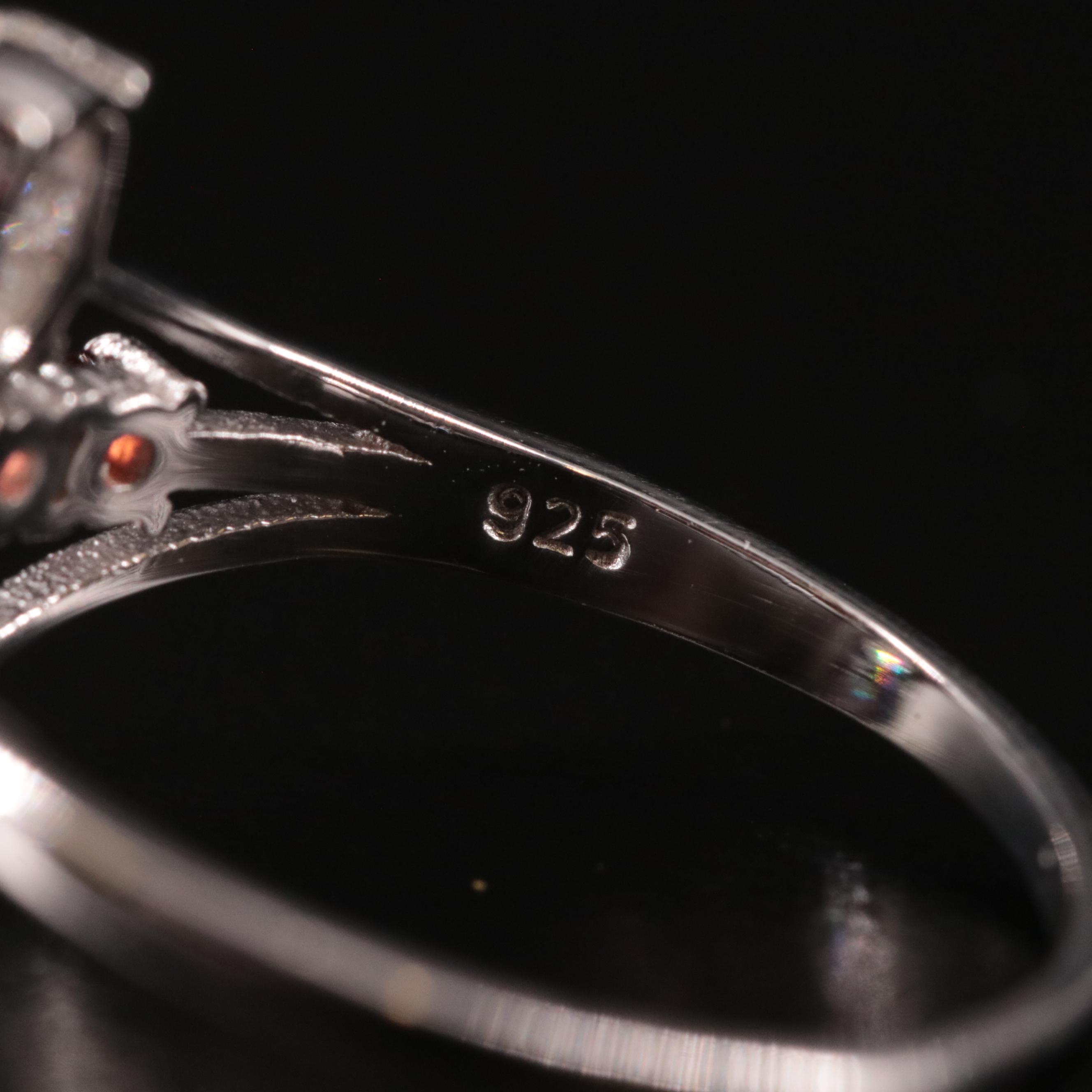 Sterling Cubic Zirconia and Garnet Ring