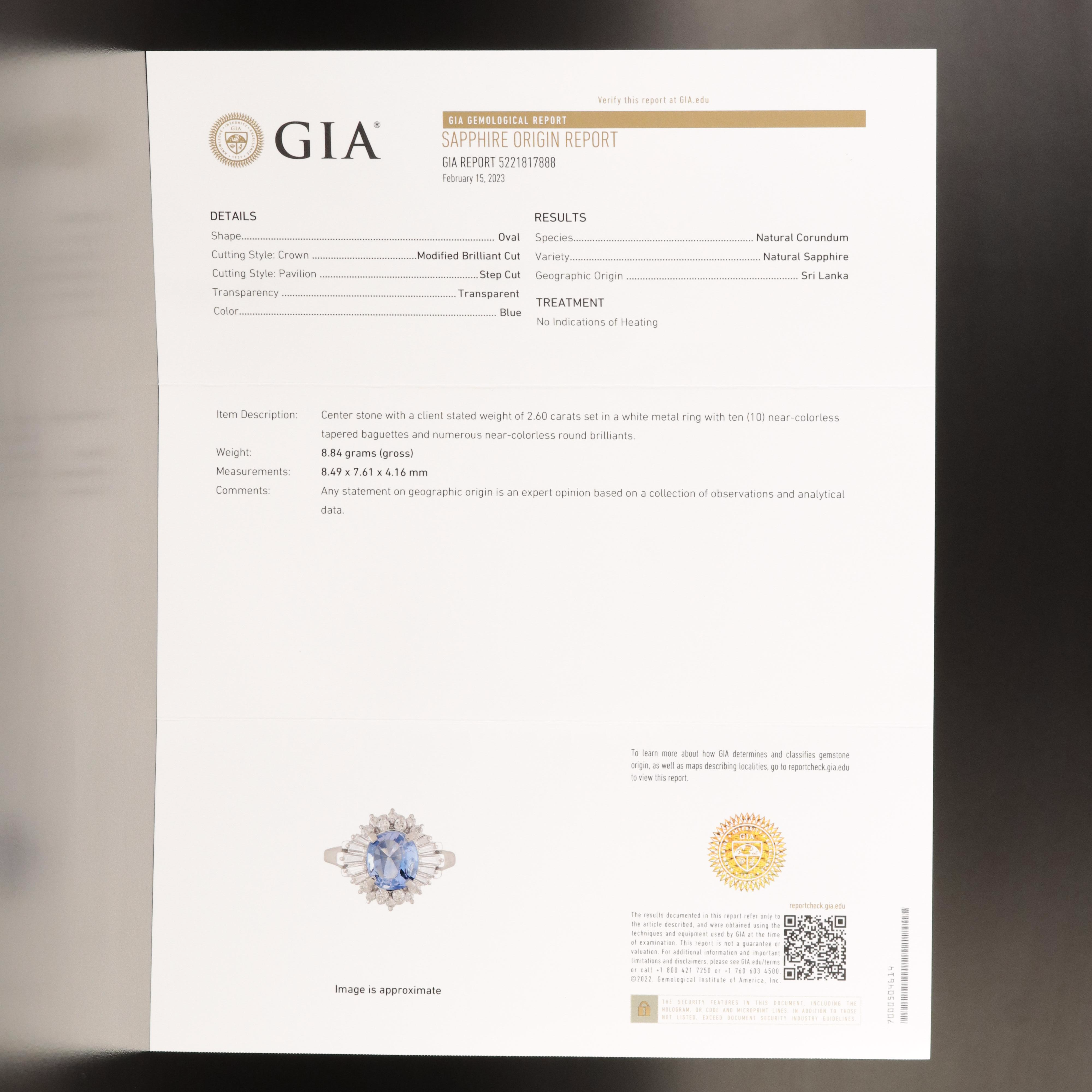 Platinum 2.60 CT Unheated Violet Sapphire and Diamond Ring with GIA Report