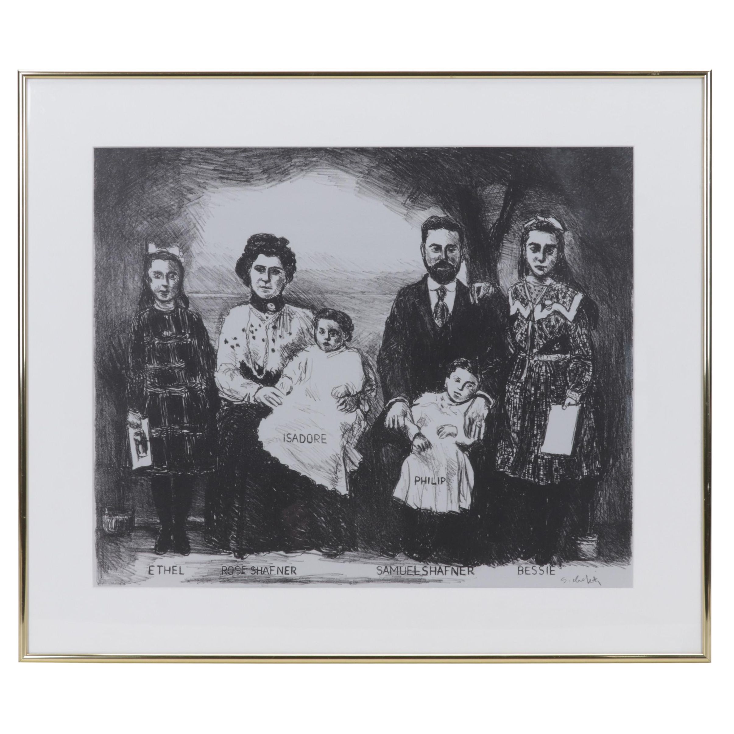 Sidney Chafetz Lithograph "Shafner Family Portrait," 1998