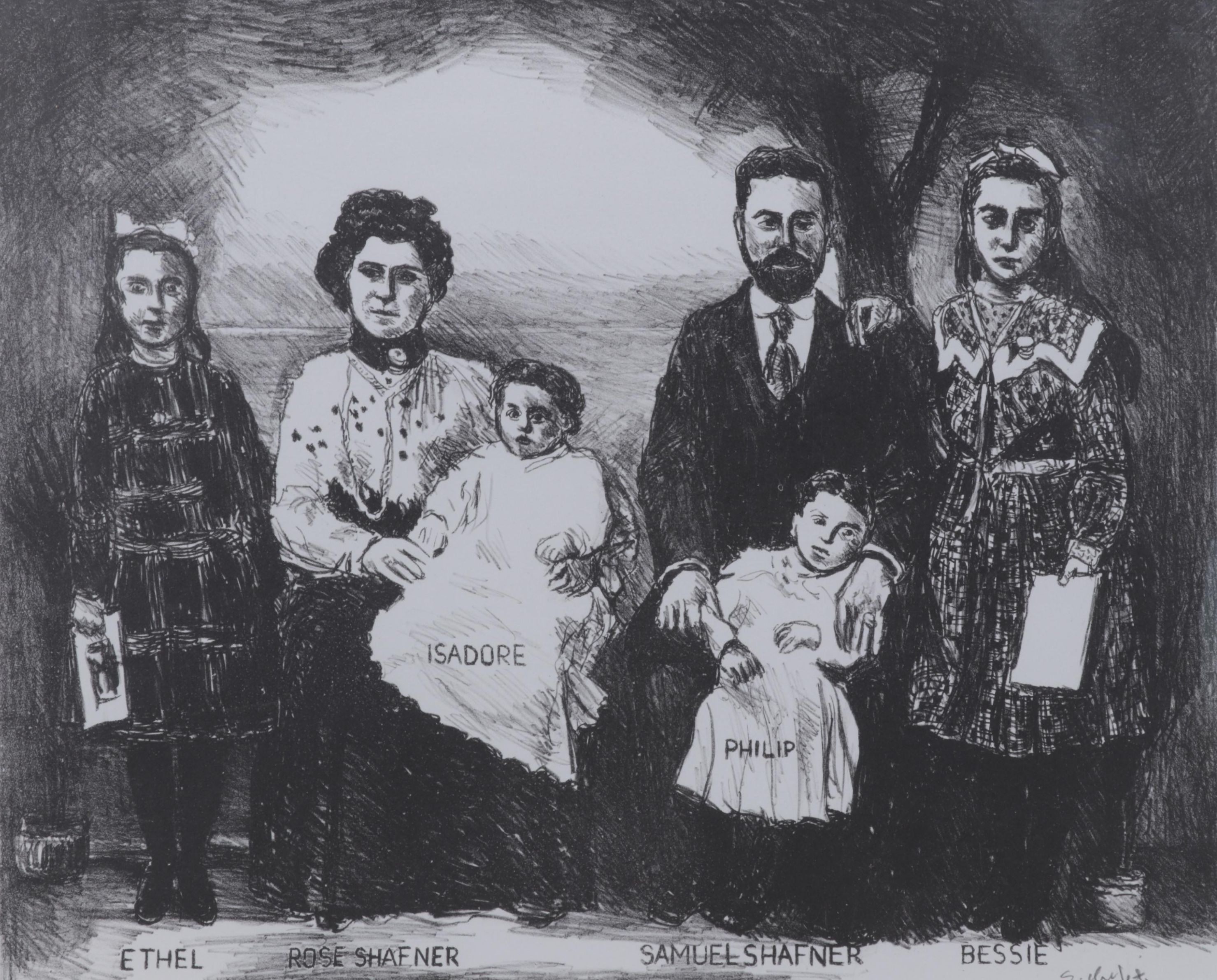 Sidney Chafetz Lithograph "Shafner Family Portrait," 1998