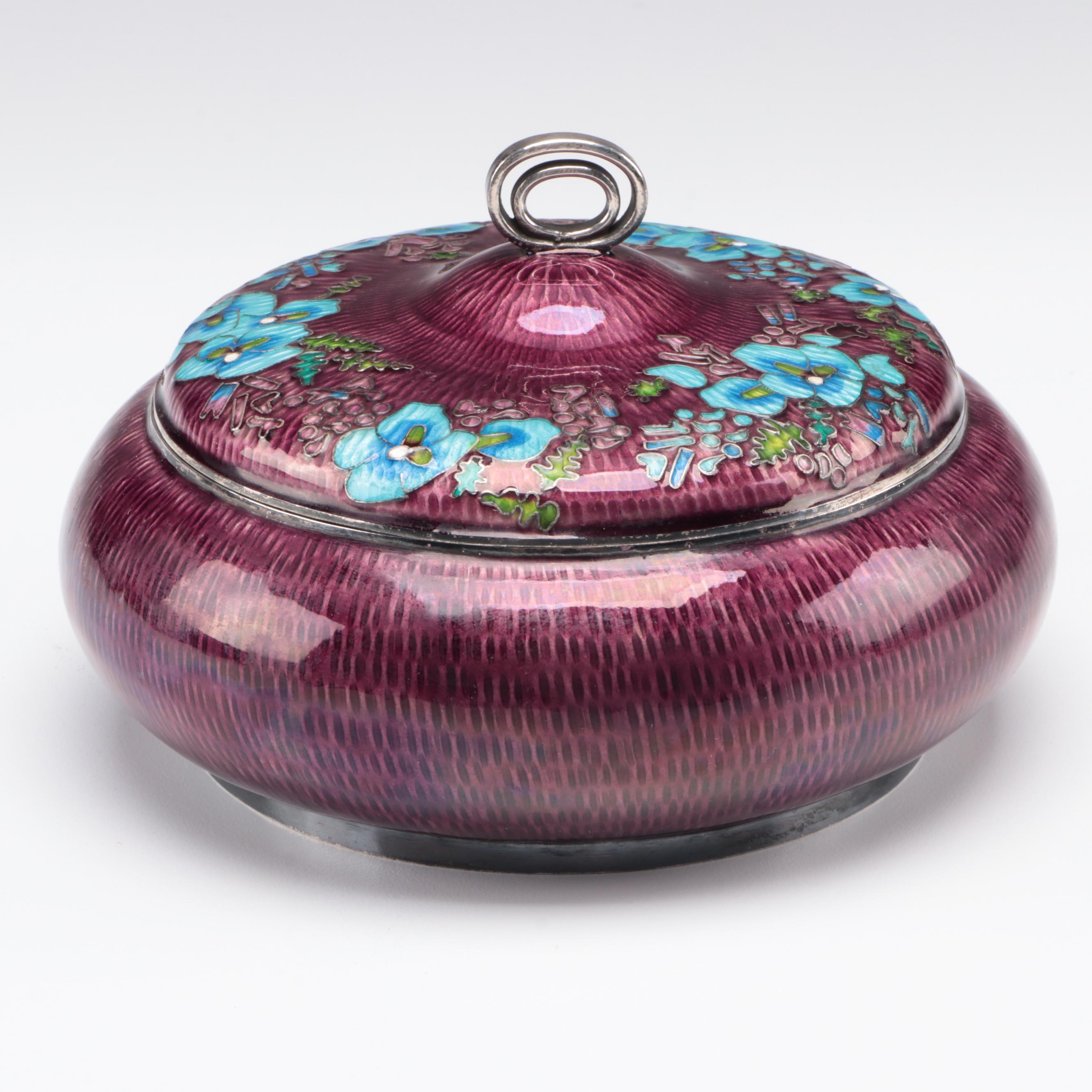 East Asian Cloisonné Fine .999 Silver Dresser Box, Early to Mid-20th Century