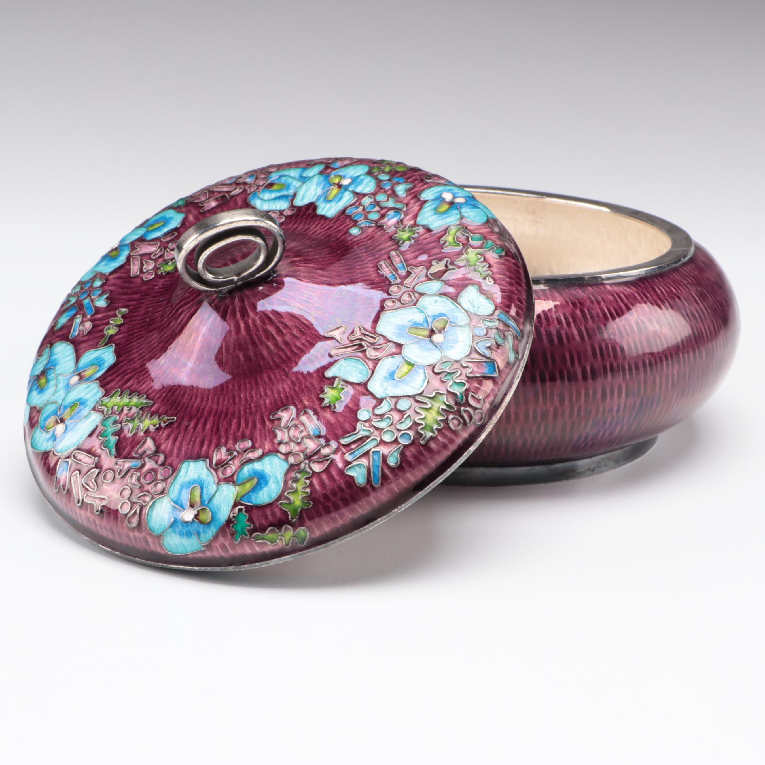 East Asian Cloisonné Fine .999 Silver Dresser Box, Early to Mid-20th Century