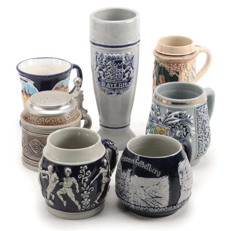 Gerz and Other German Beer Mugs, Pilsner and Steins, Mid to Late 20th Century