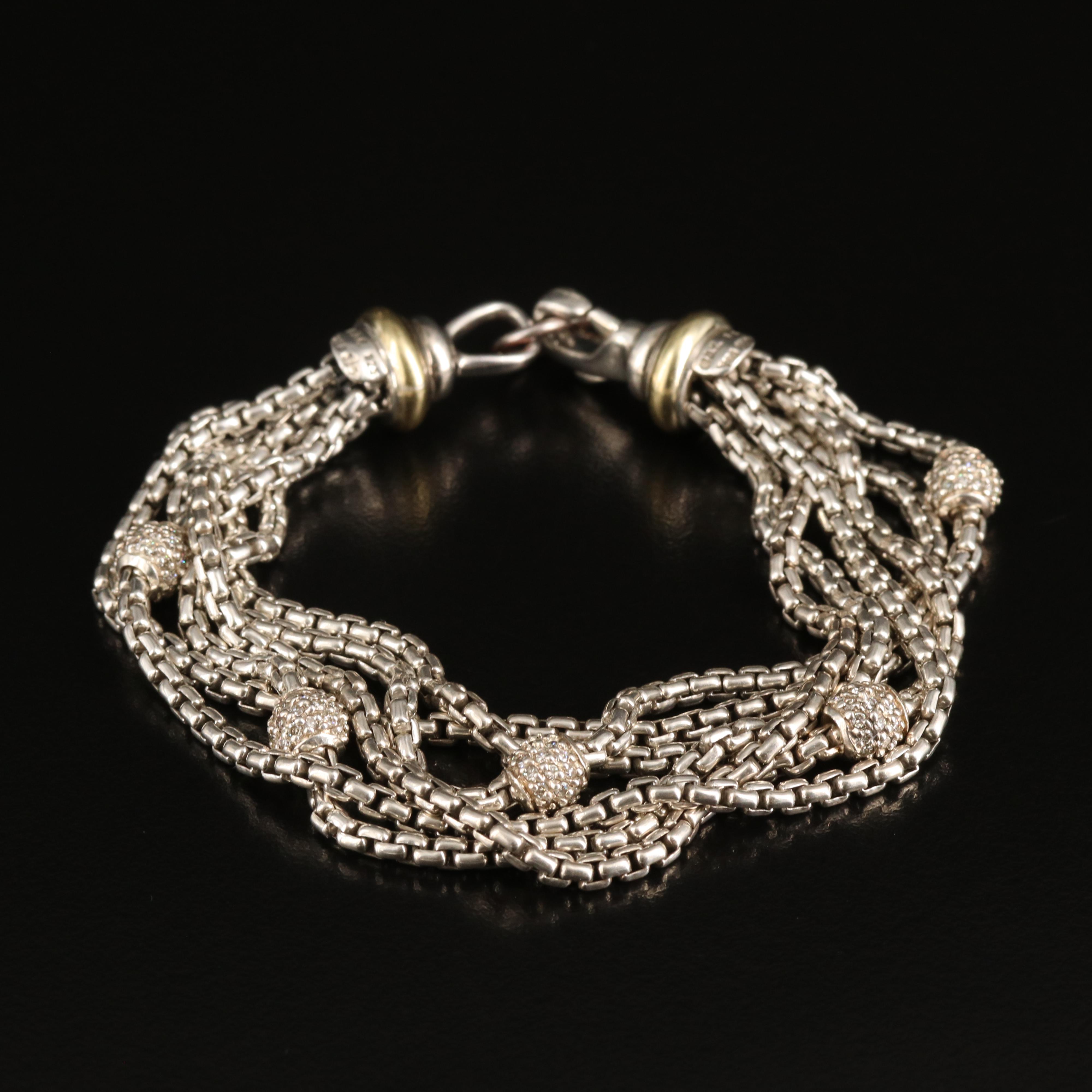 David Yurman Sterling Diamond Multi-Strand Bracelet with 18K Accents