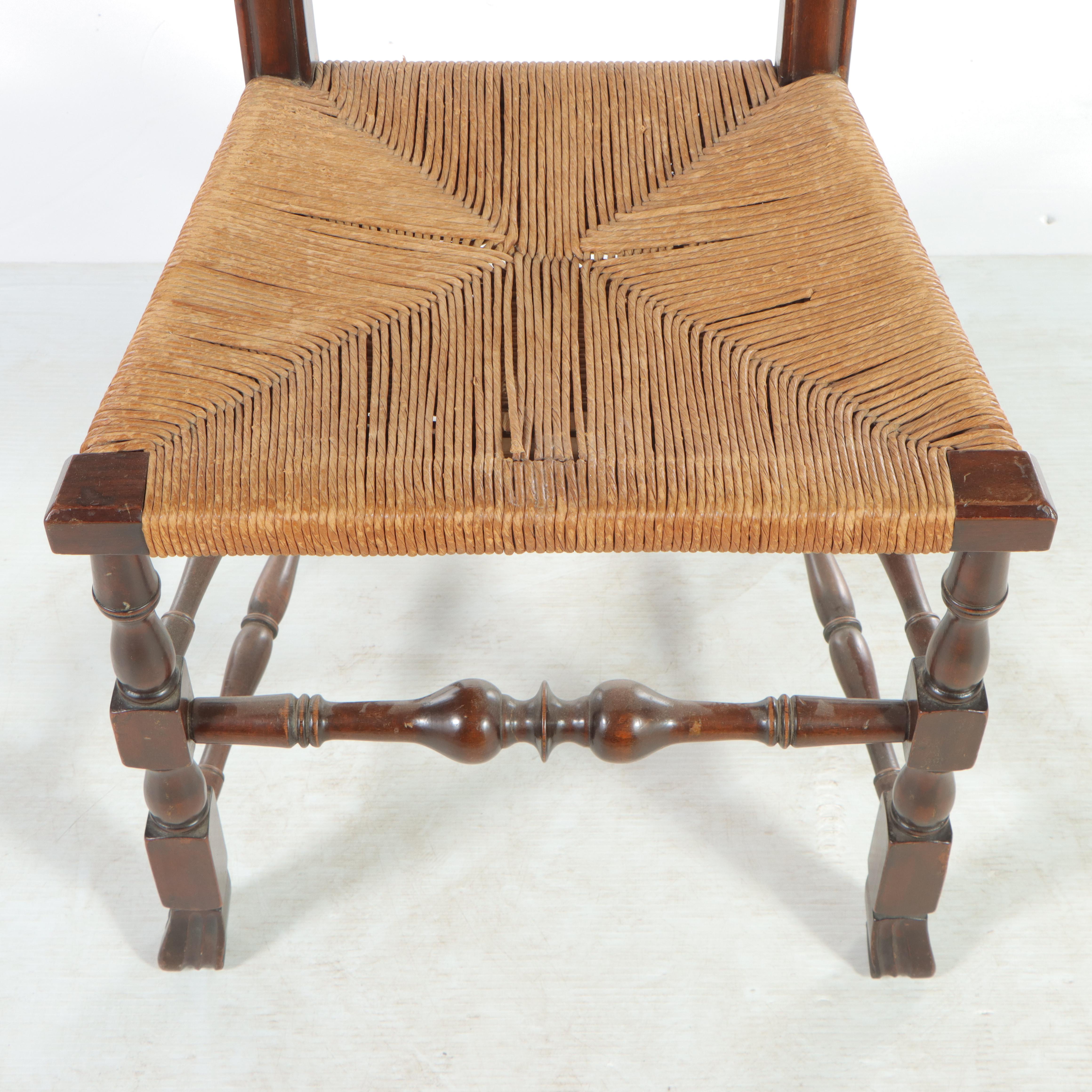 Queen Anne Style Walnut-Finish and Corded Paper Splat-Back Side Chair