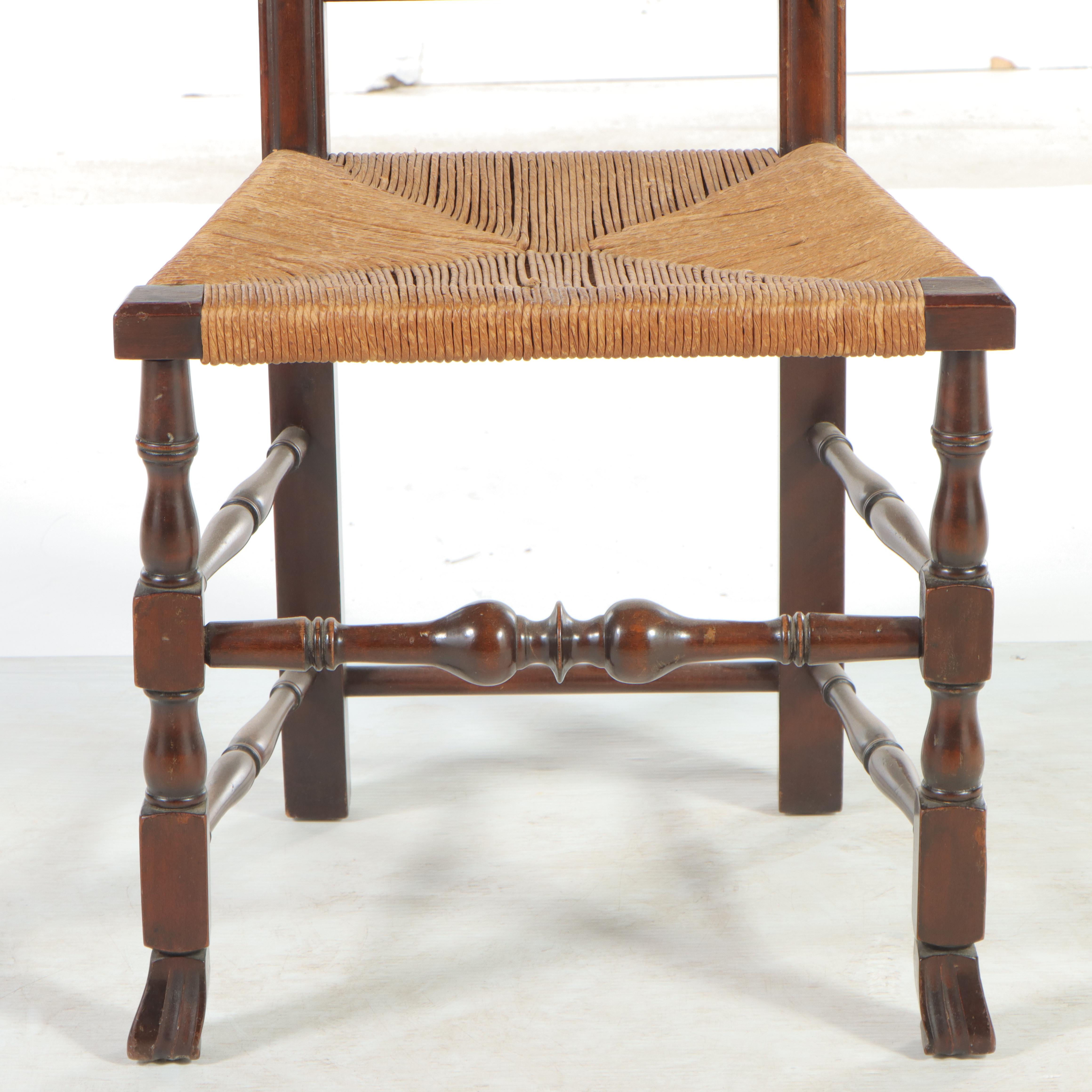 Queen Anne Style Walnut-Finish and Corded Paper Splat-Back Side Chair
