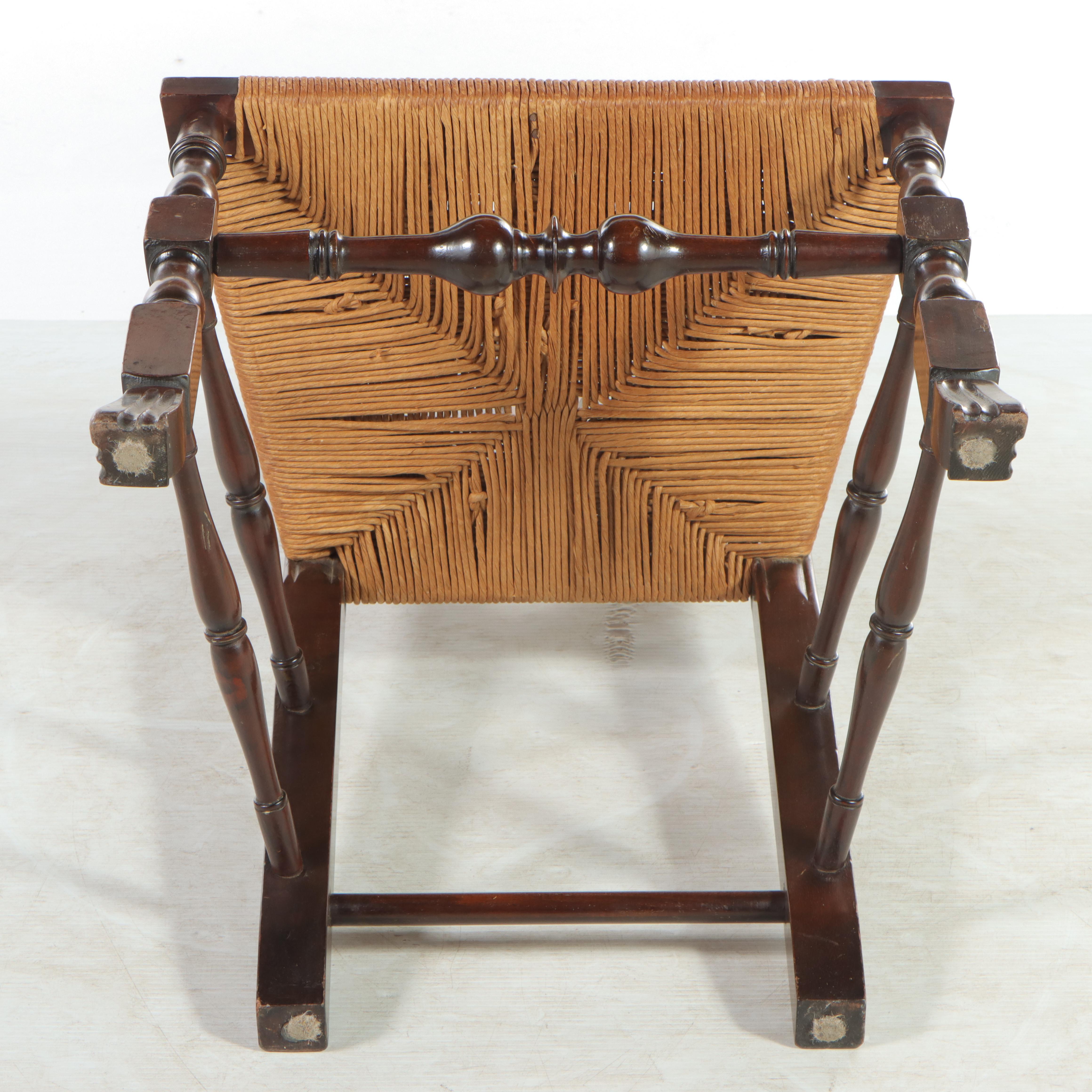 Queen Anne Style Walnut-Finish and Corded Paper Splat-Back Side Chair