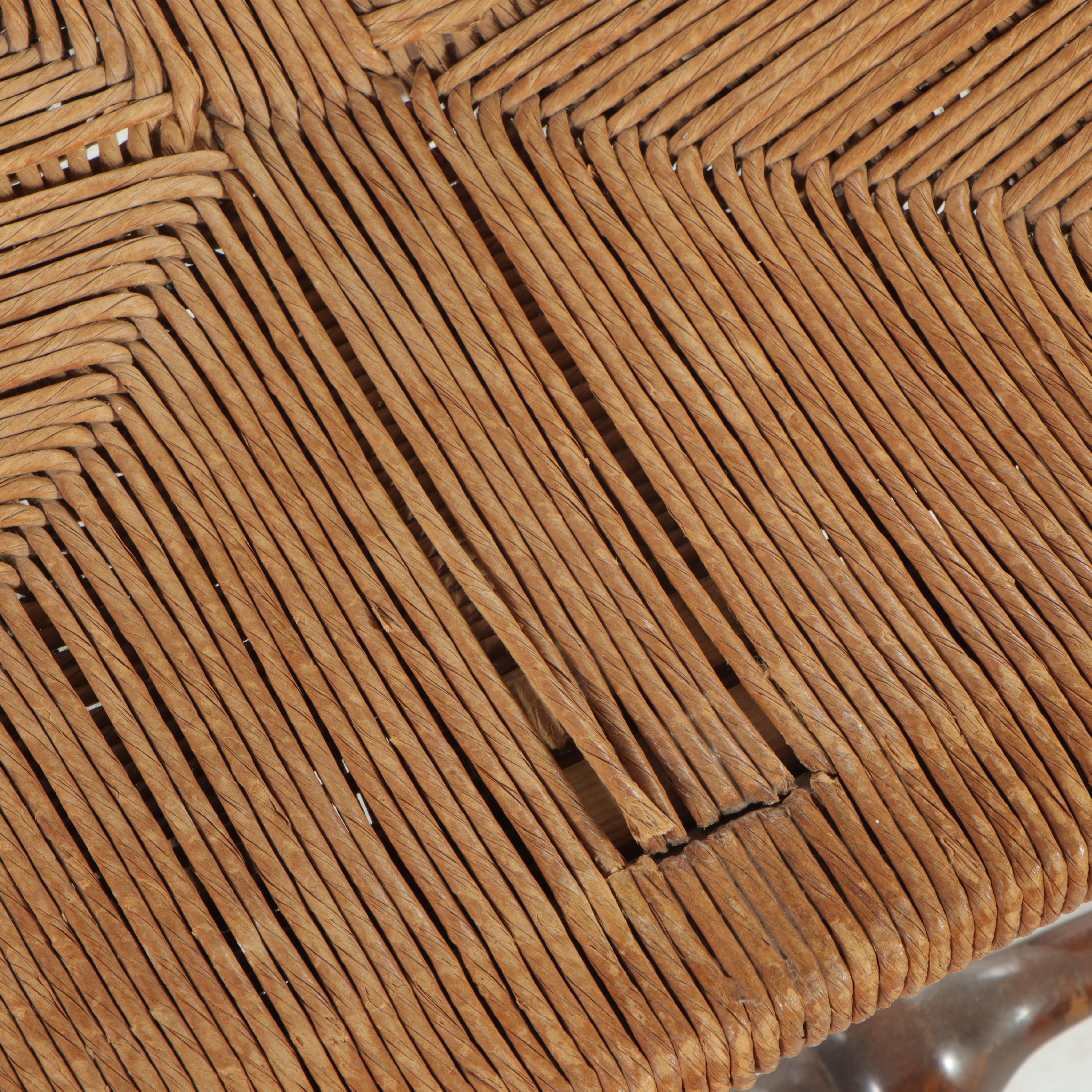 Queen Anne Style Walnut-Finish and Corded Paper Splat-Back Side Chair