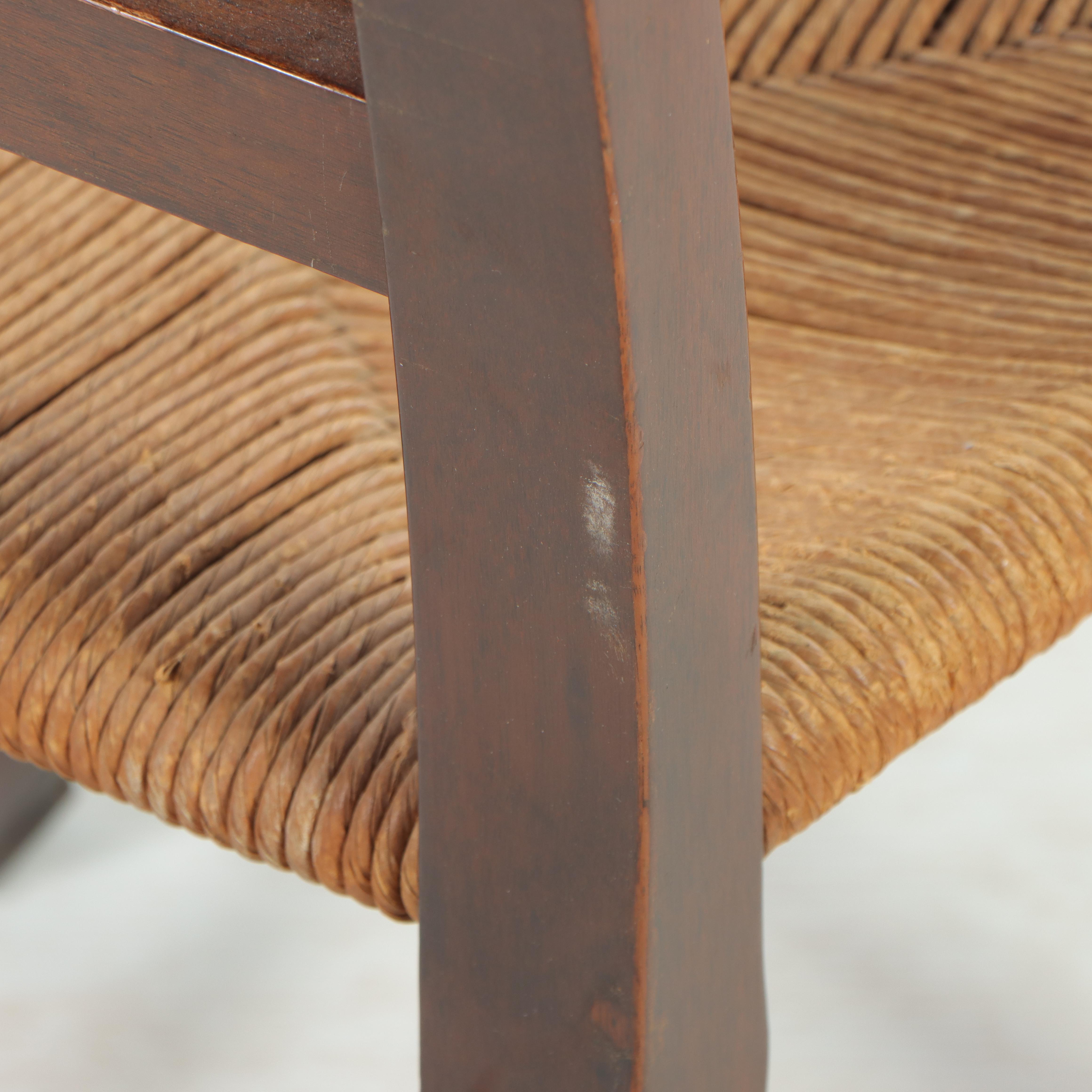 Queen Anne Style Walnut-Finish and Corded Paper Splat-Back Side Chair