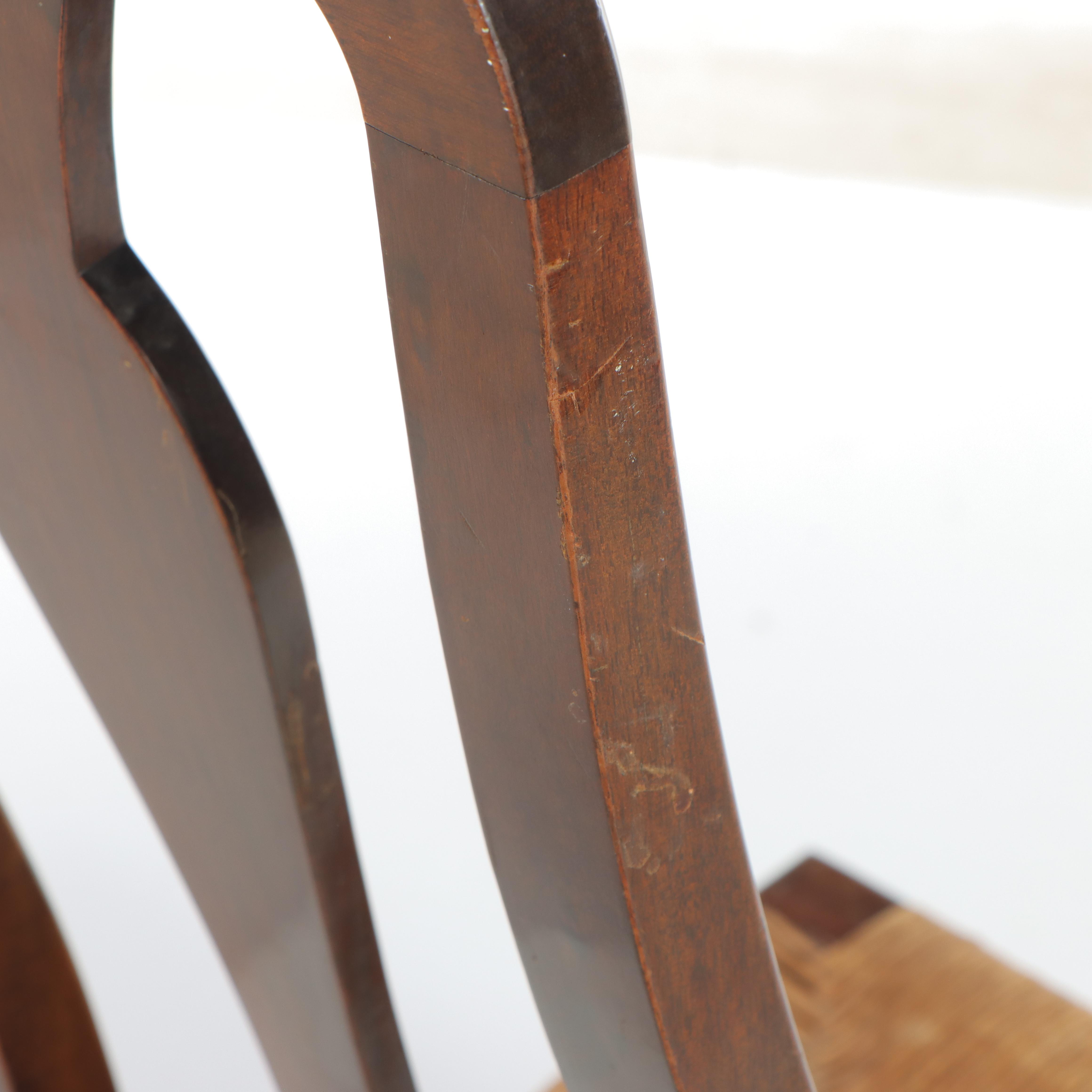 Queen Anne Style Walnut-Finish and Corded Paper Splat-Back Side Chair