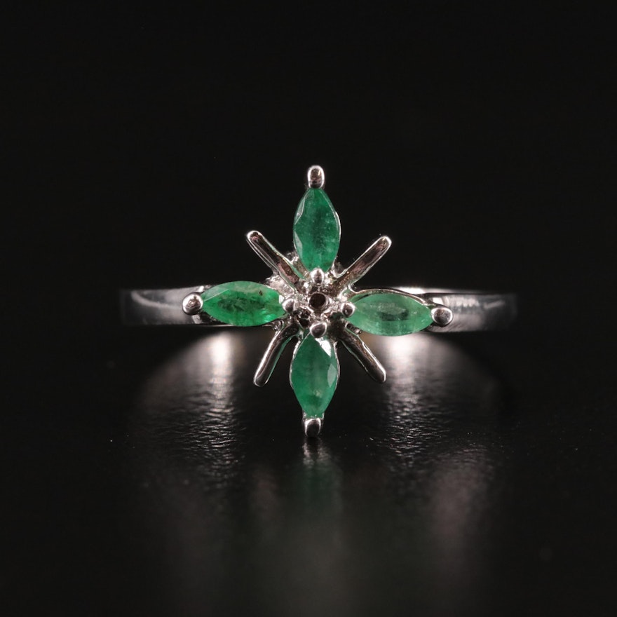 Sterling Emerald Flower Ring