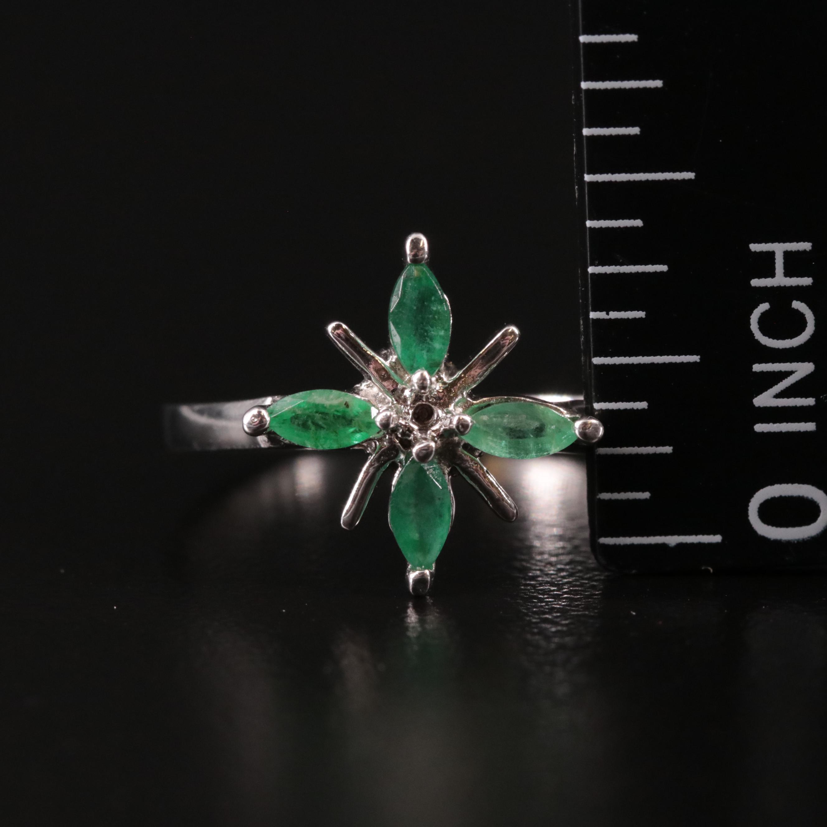 Sterling Emerald Flower Ring