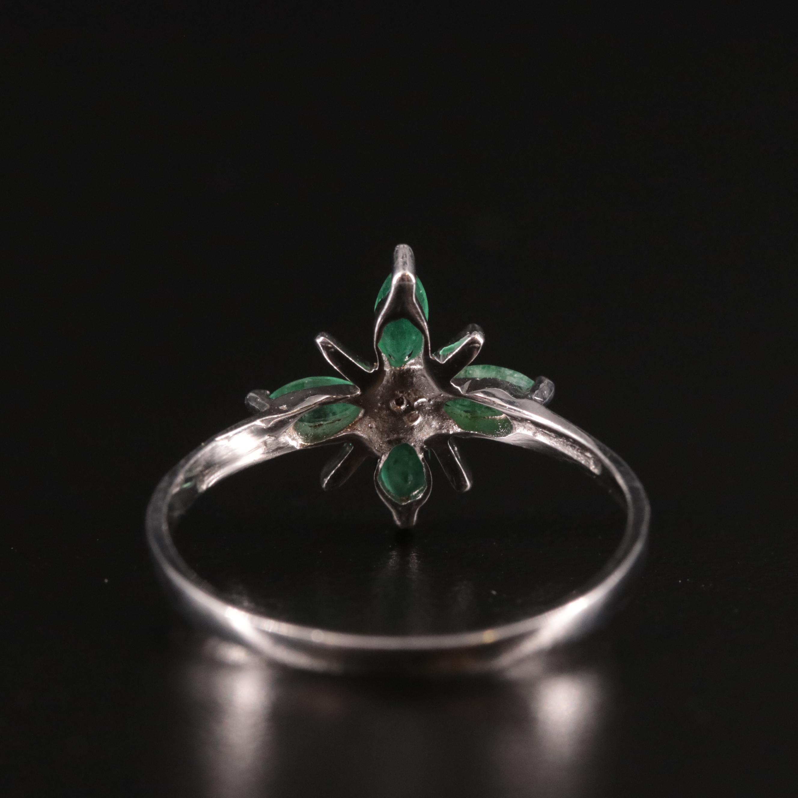Sterling Emerald Flower Ring