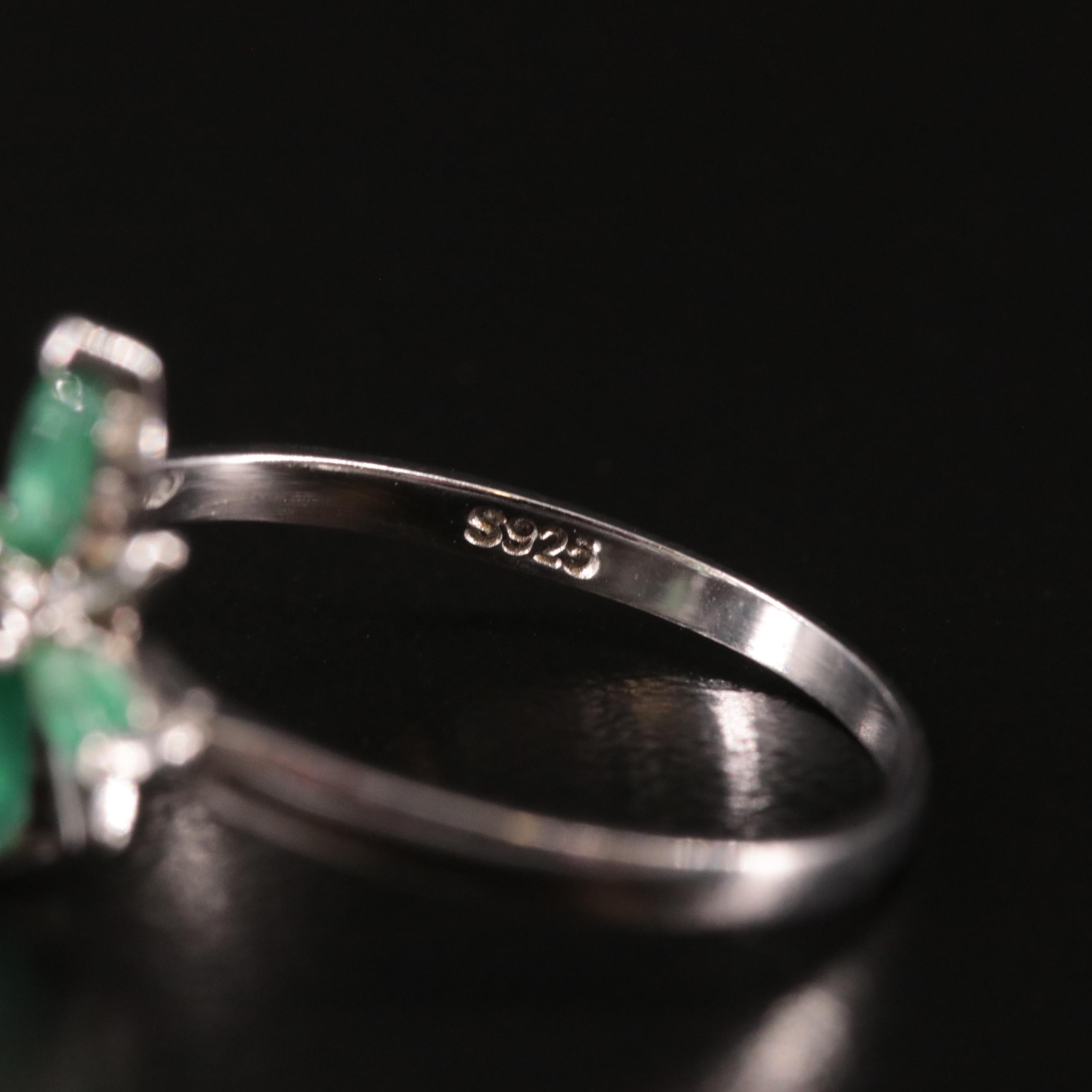 Sterling Emerald Flower Ring