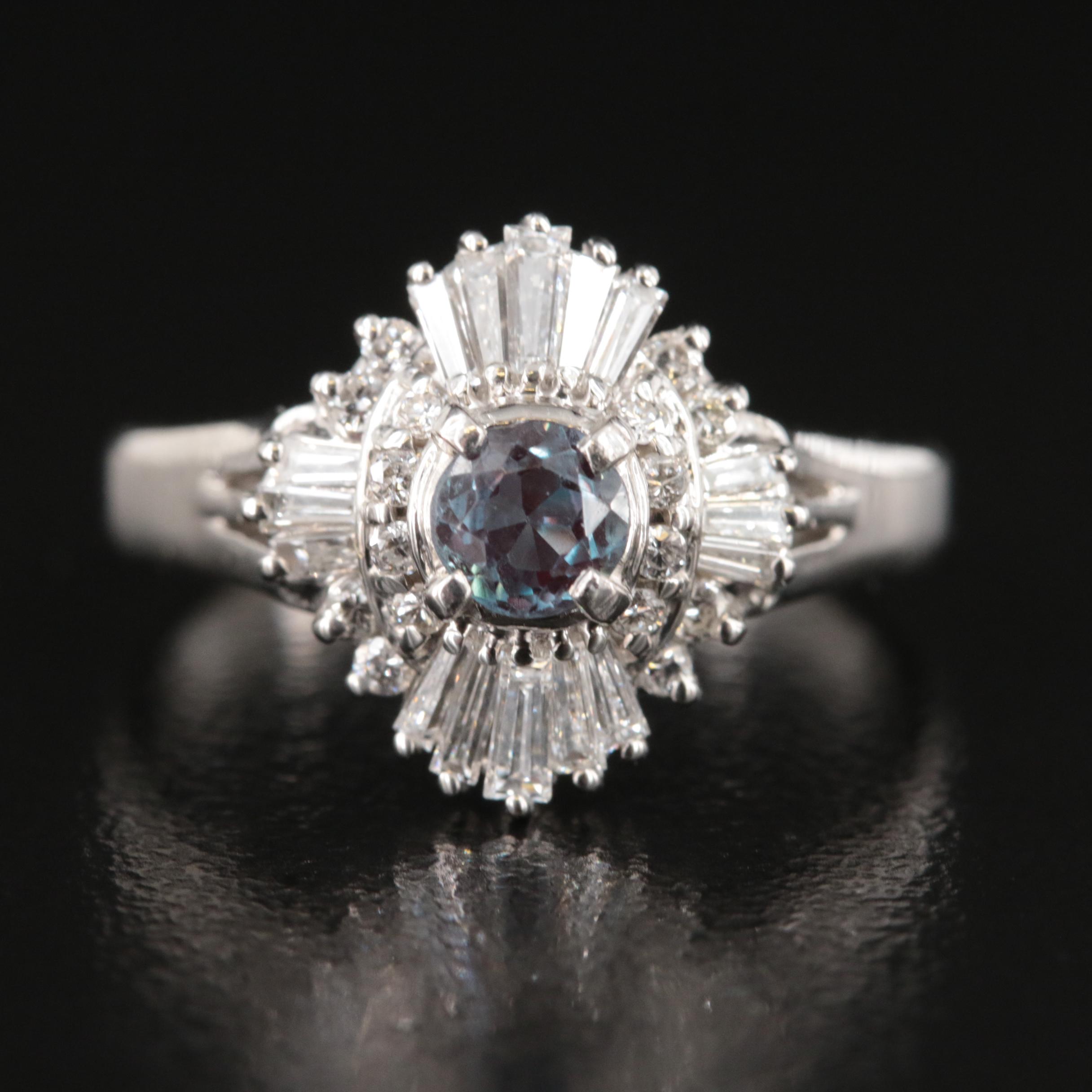 Platinum Alexandrite and Diamond Ballerina Ring with GIA Report