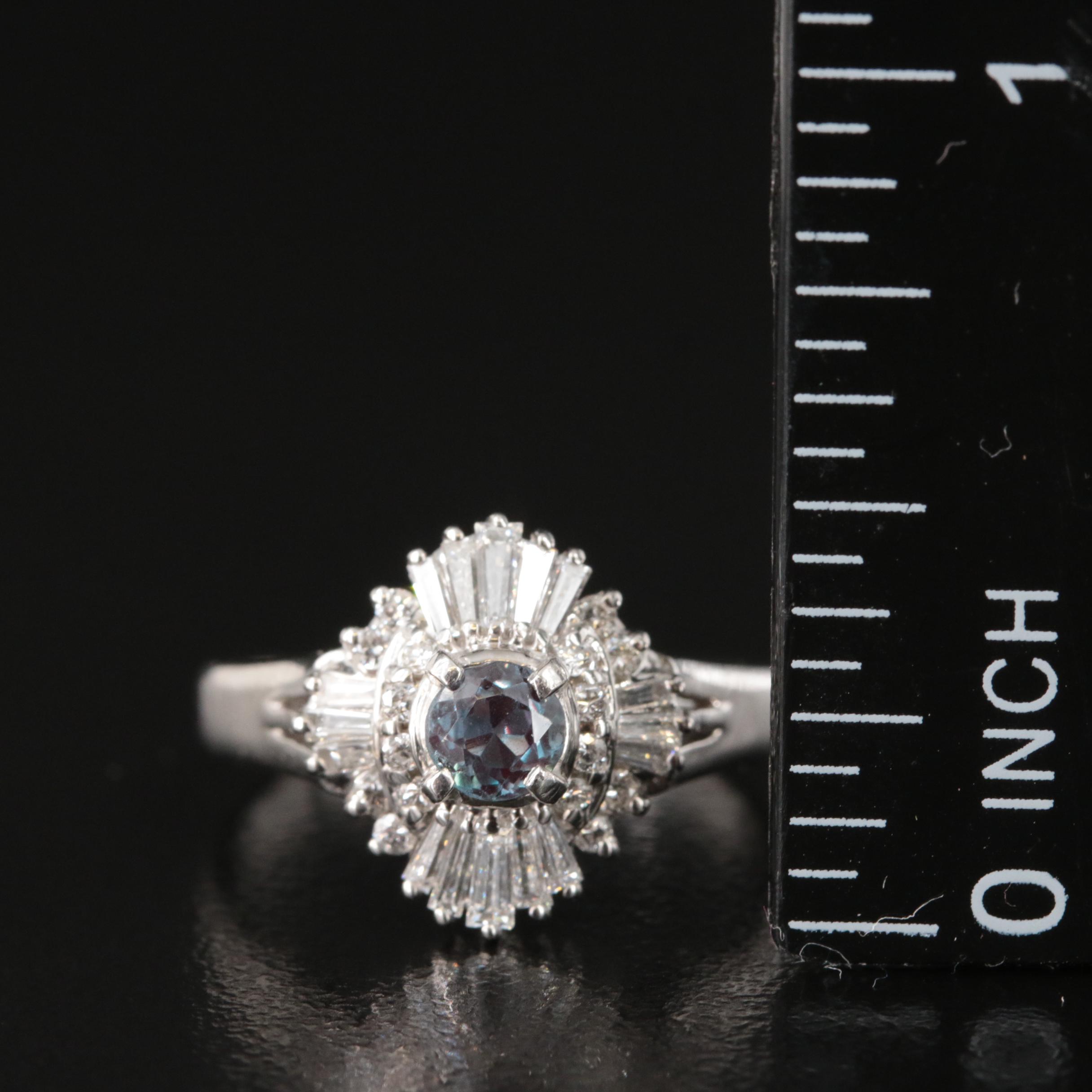 Platinum Alexandrite and Diamond Ballerina Ring with GIA Report