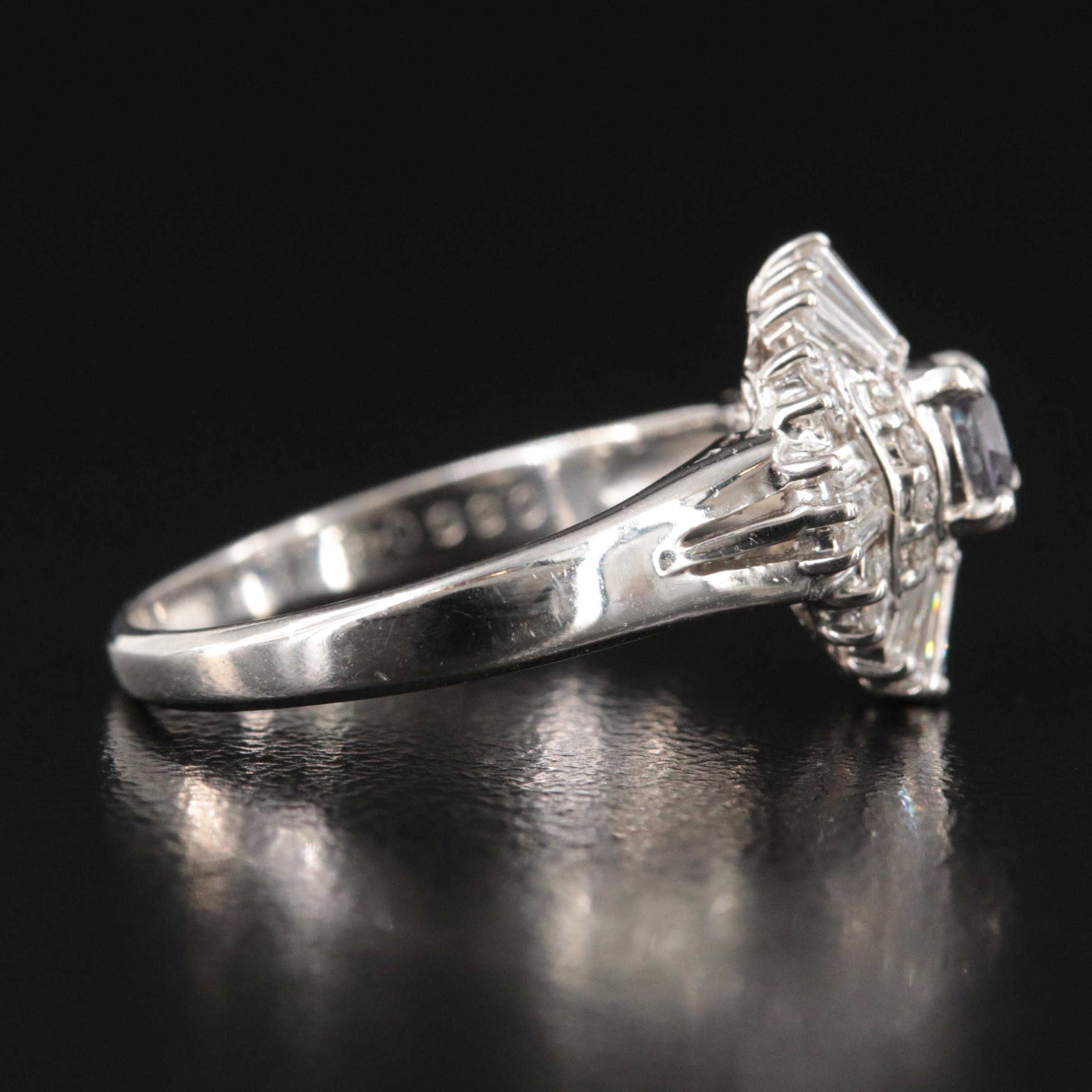 Platinum Alexandrite and Diamond Ballerina Ring with GIA Report