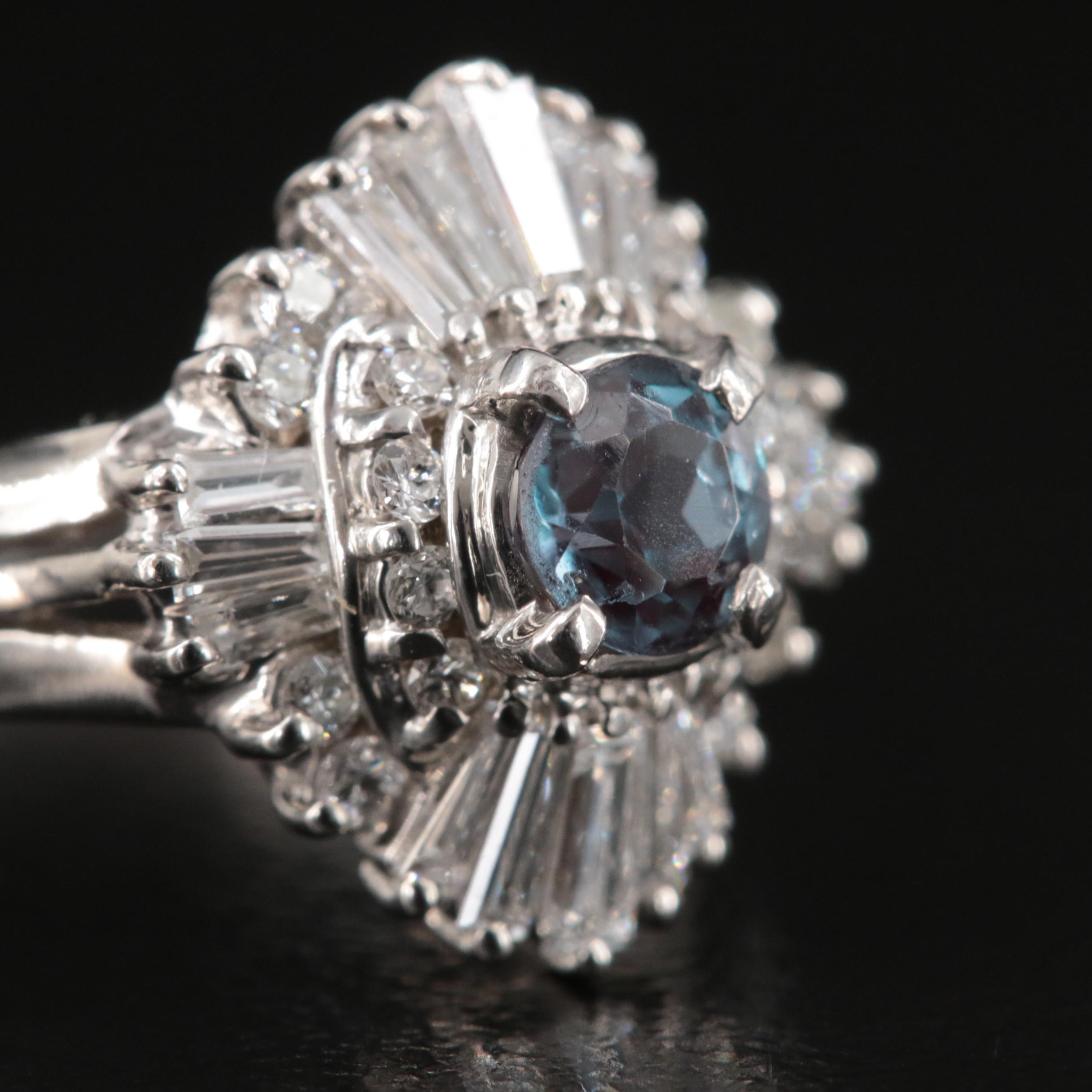 Platinum Alexandrite and Diamond Ballerina Ring with GIA Report