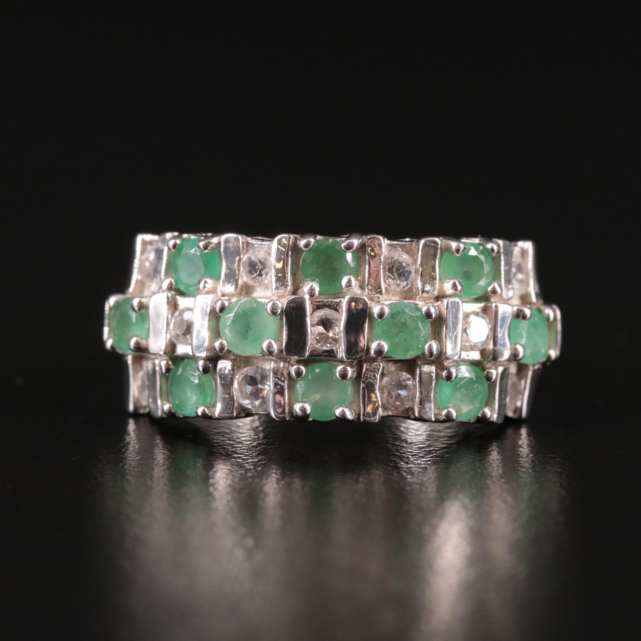 Sterling Emerald and White Topaz Tapered Band