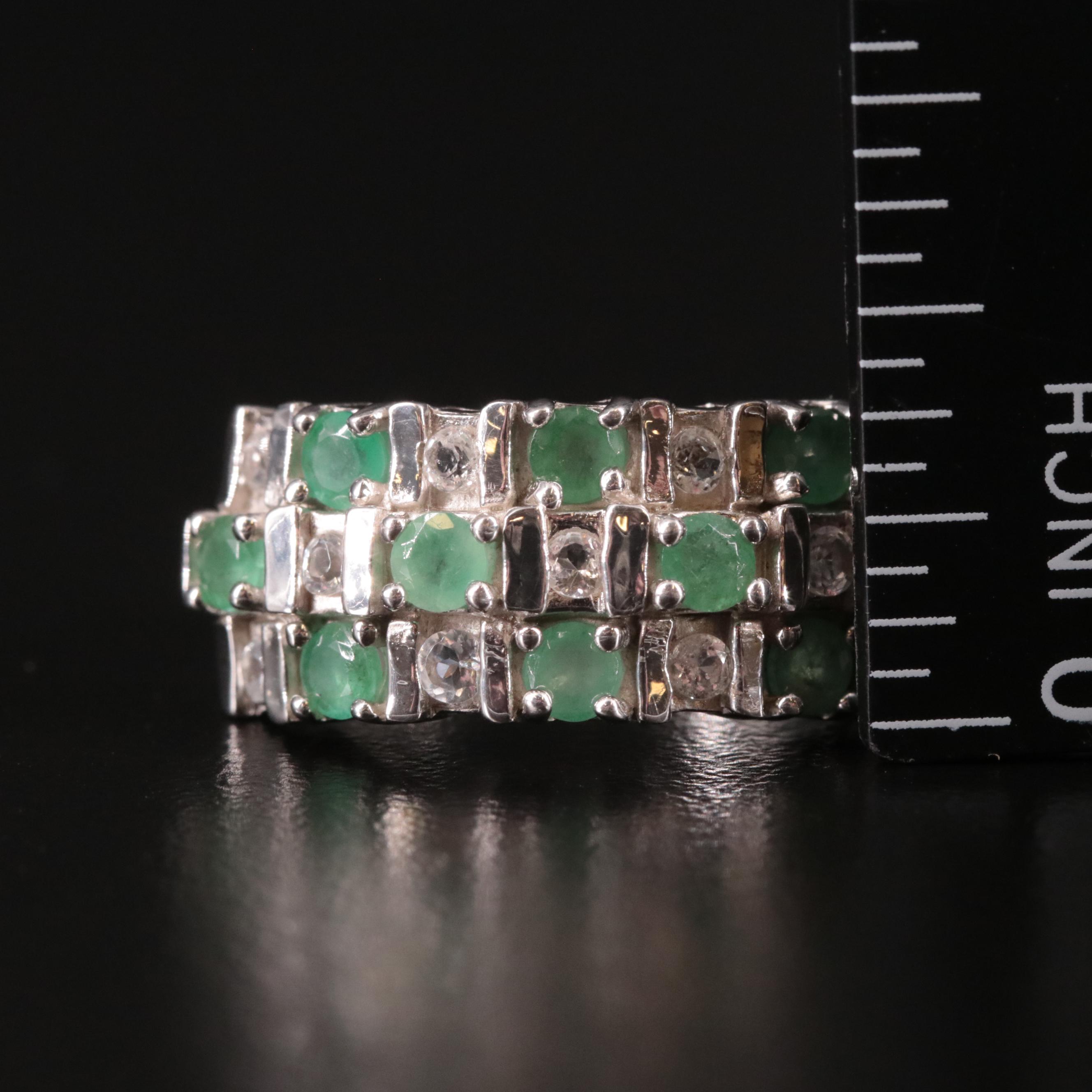 Sterling Emerald and White Topaz Tapered Band