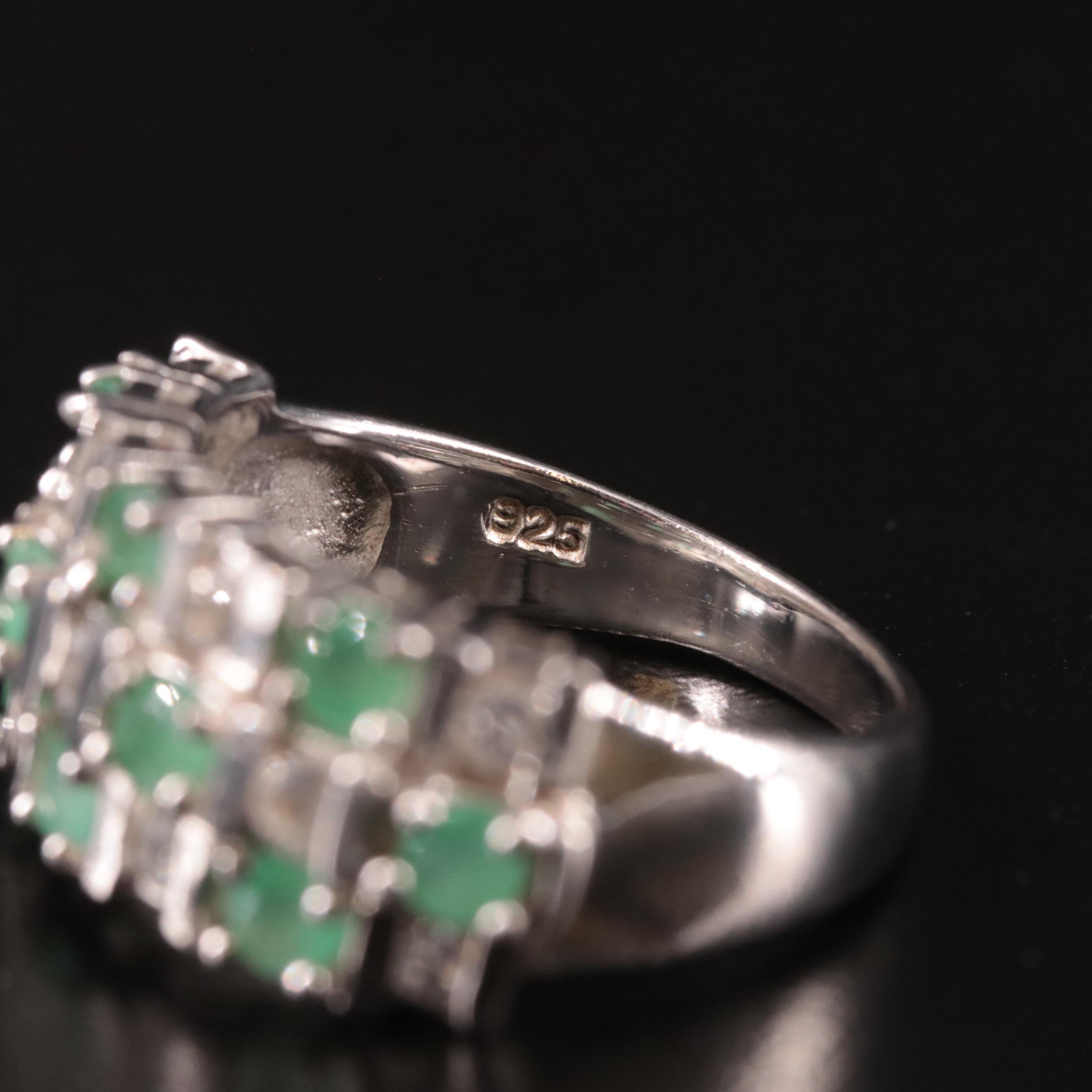 Sterling Emerald and White Topaz Tapered Band