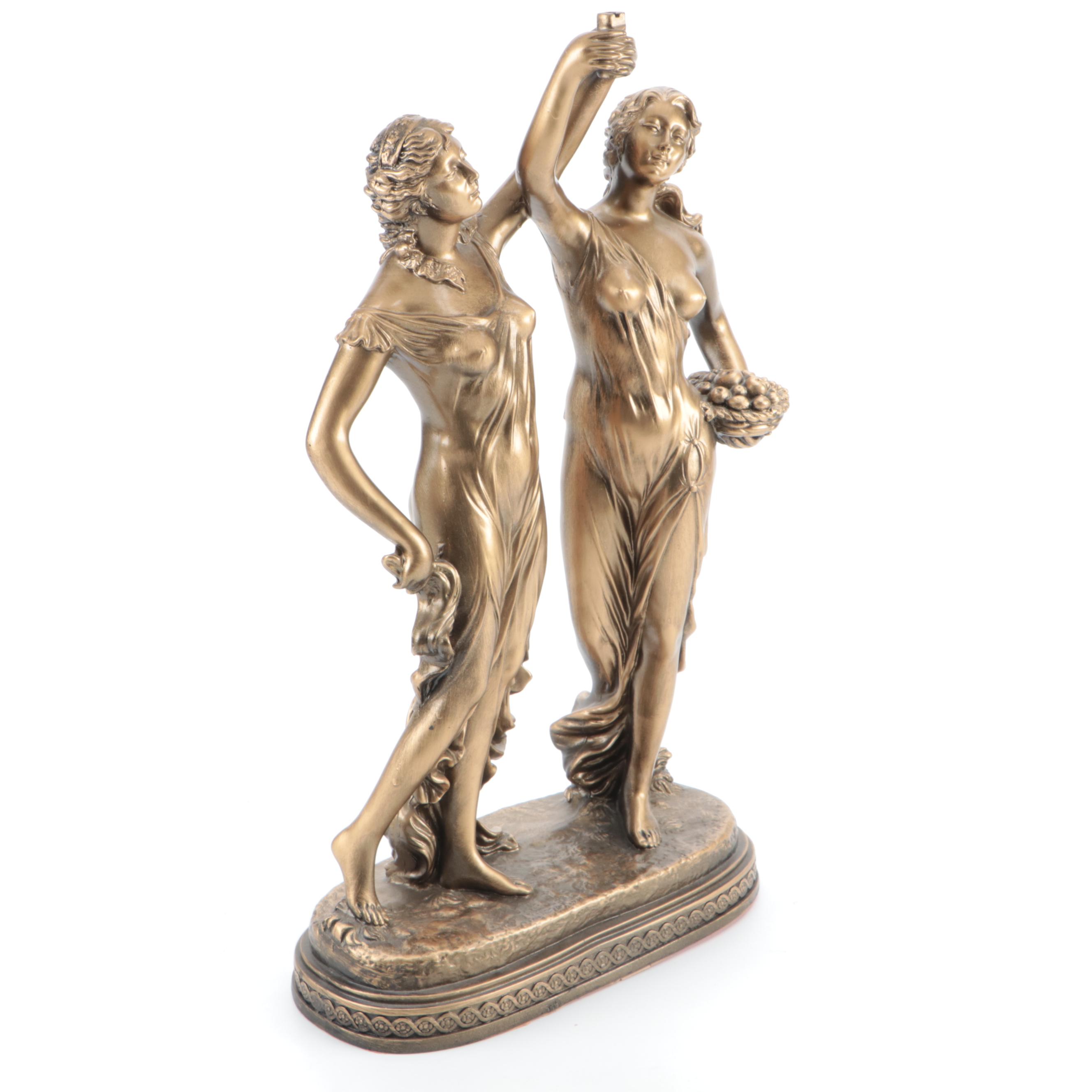 French Empire Style Gilt Resin Clock Figural