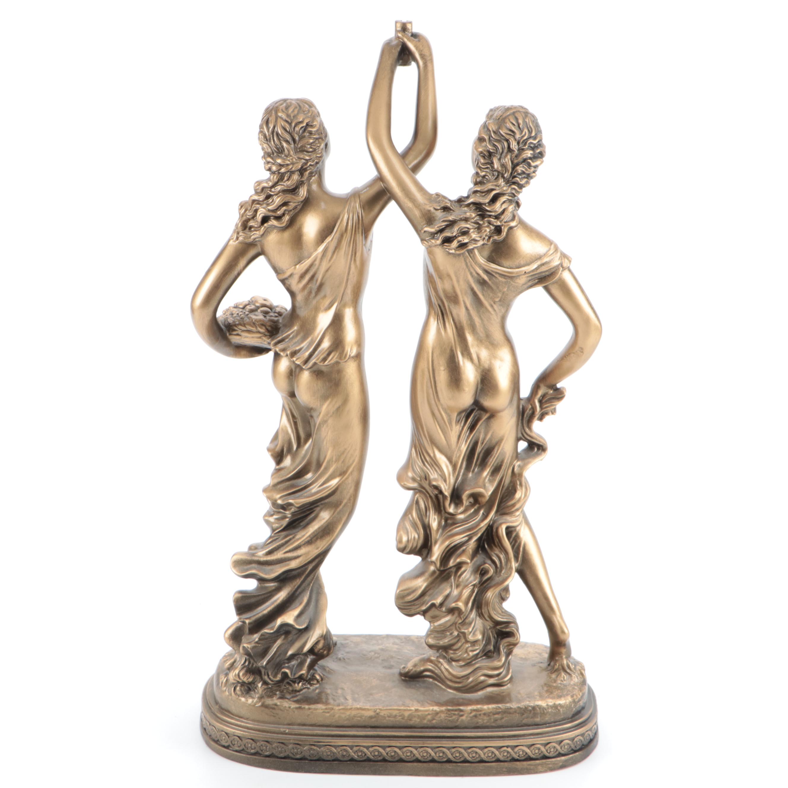 French Empire Style Gilt Resin Clock Figural