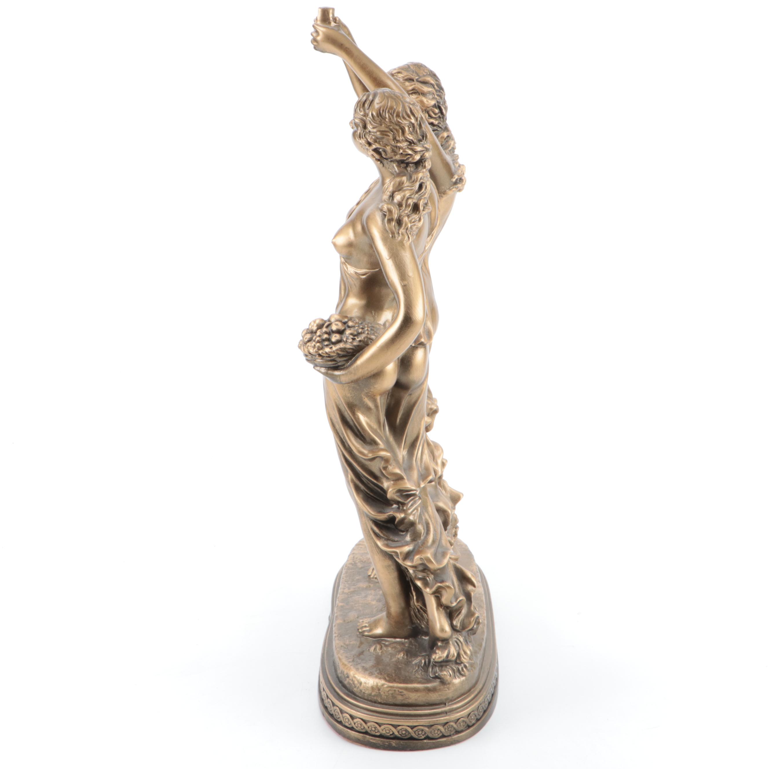 French Empire Style Gilt Resin Clock Figural