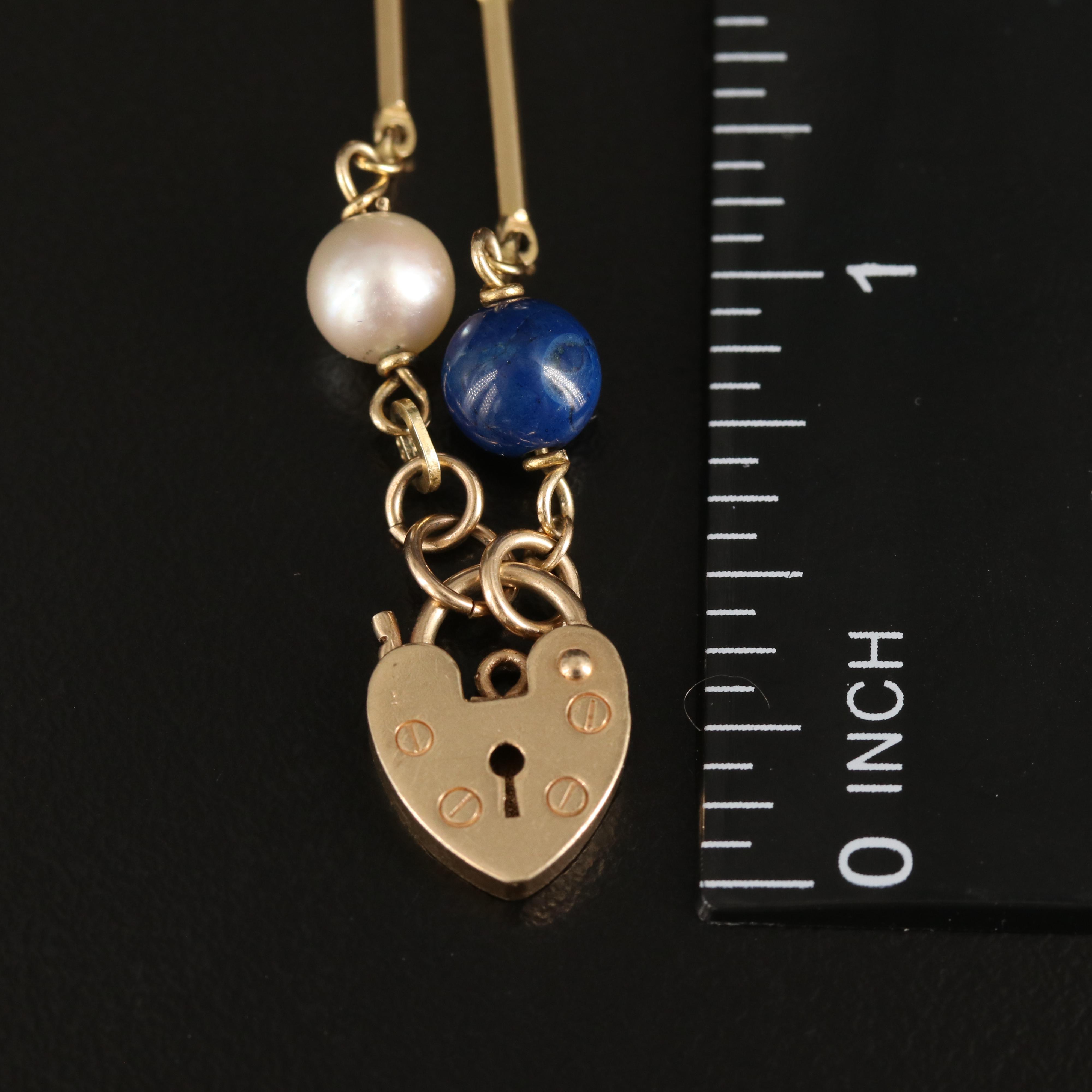 14K Pearl and Jasper Station Bracelet with 9K Heart Padlock