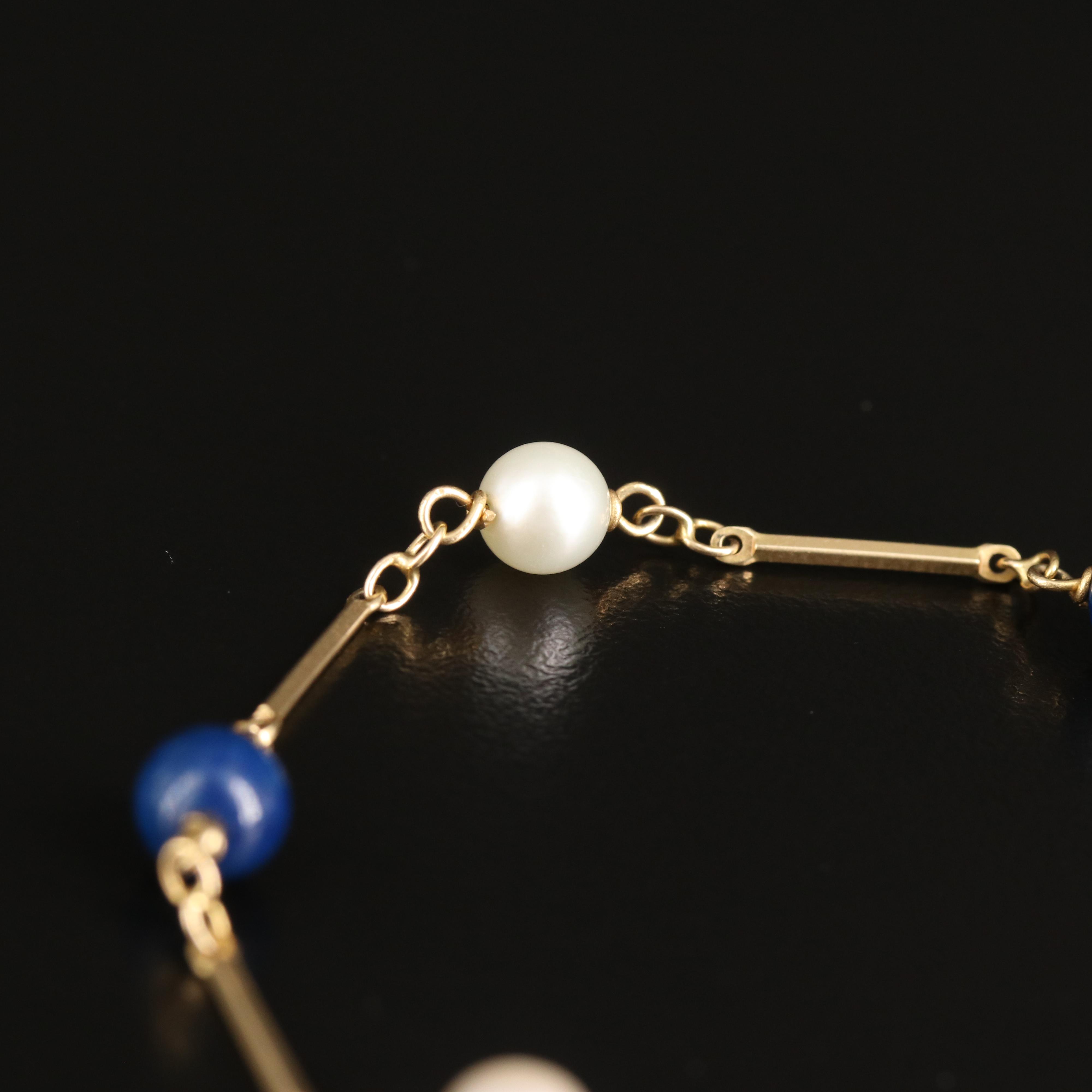 14K Pearl and Jasper Station Bracelet with 9K Heart Padlock