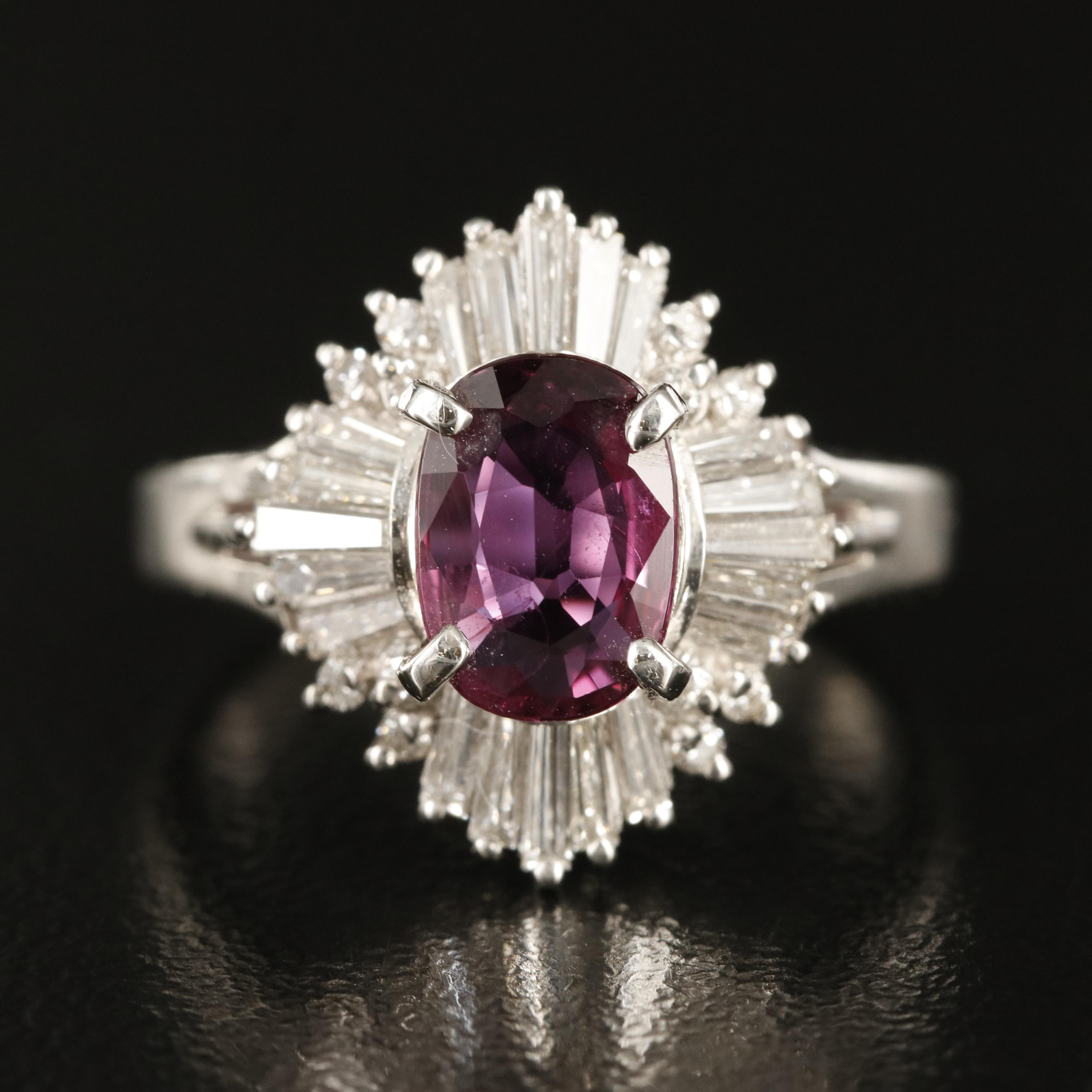 Platinum 1.23 CT Ruby and Diamond Ballerina Ring with GIA Report