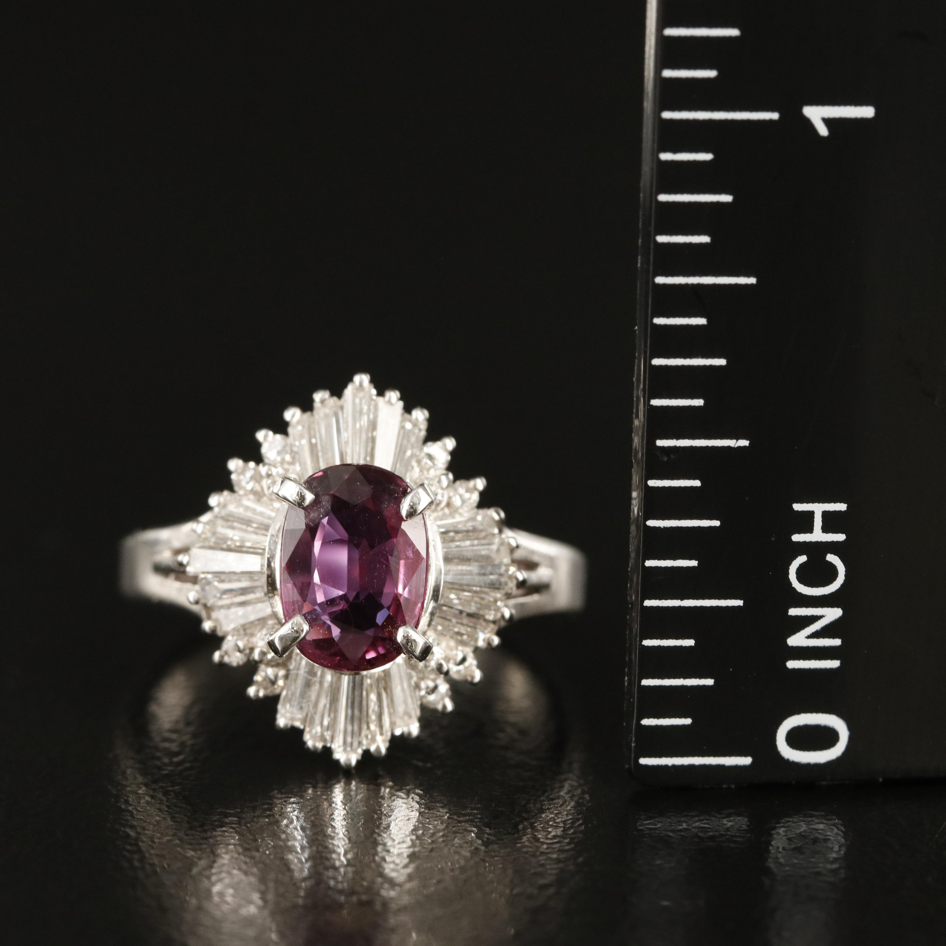 Platinum 1.23 CT Ruby and Diamond Ballerina Ring with GIA Report
