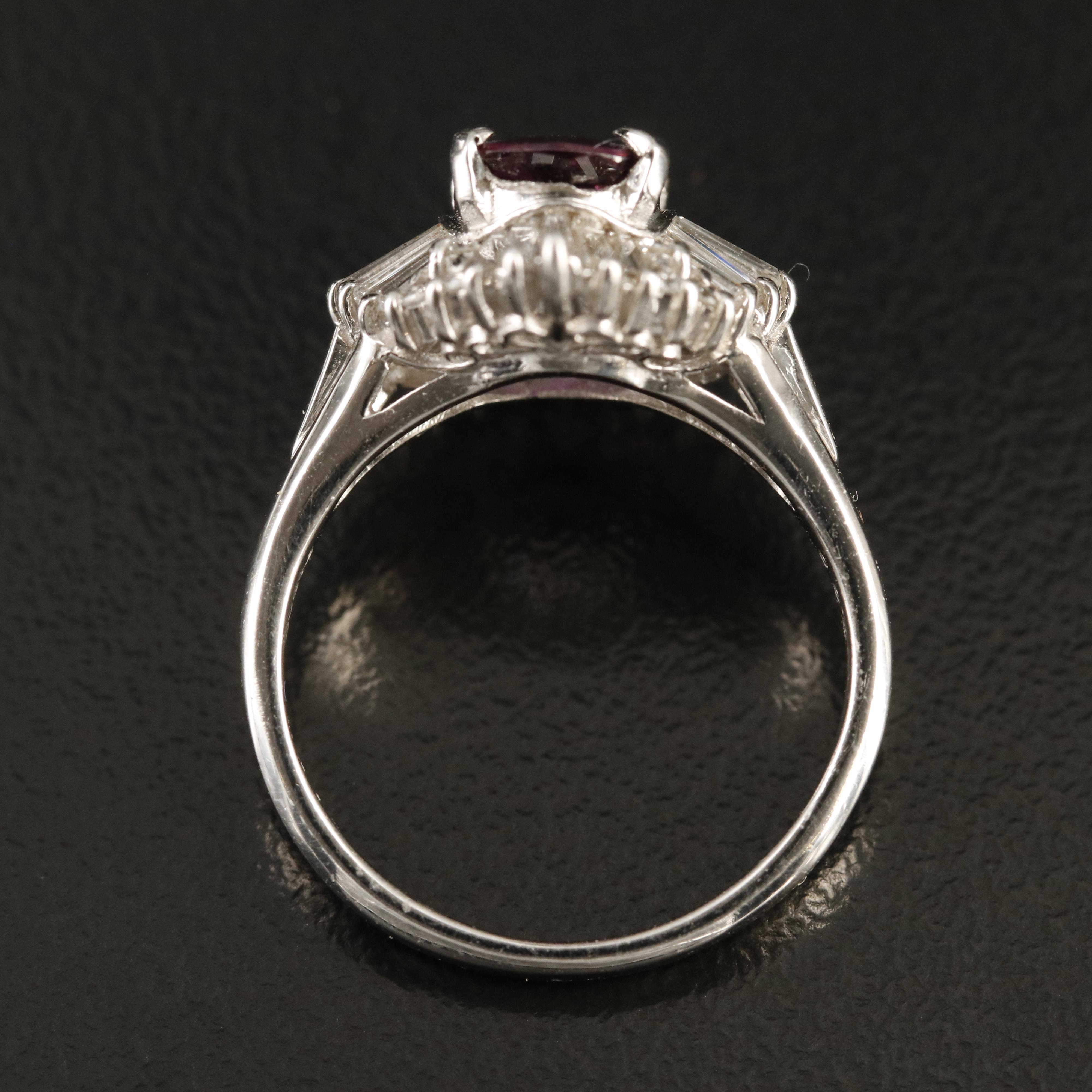 Platinum 1.23 CT Ruby and Diamond Ballerina Ring with GIA Report