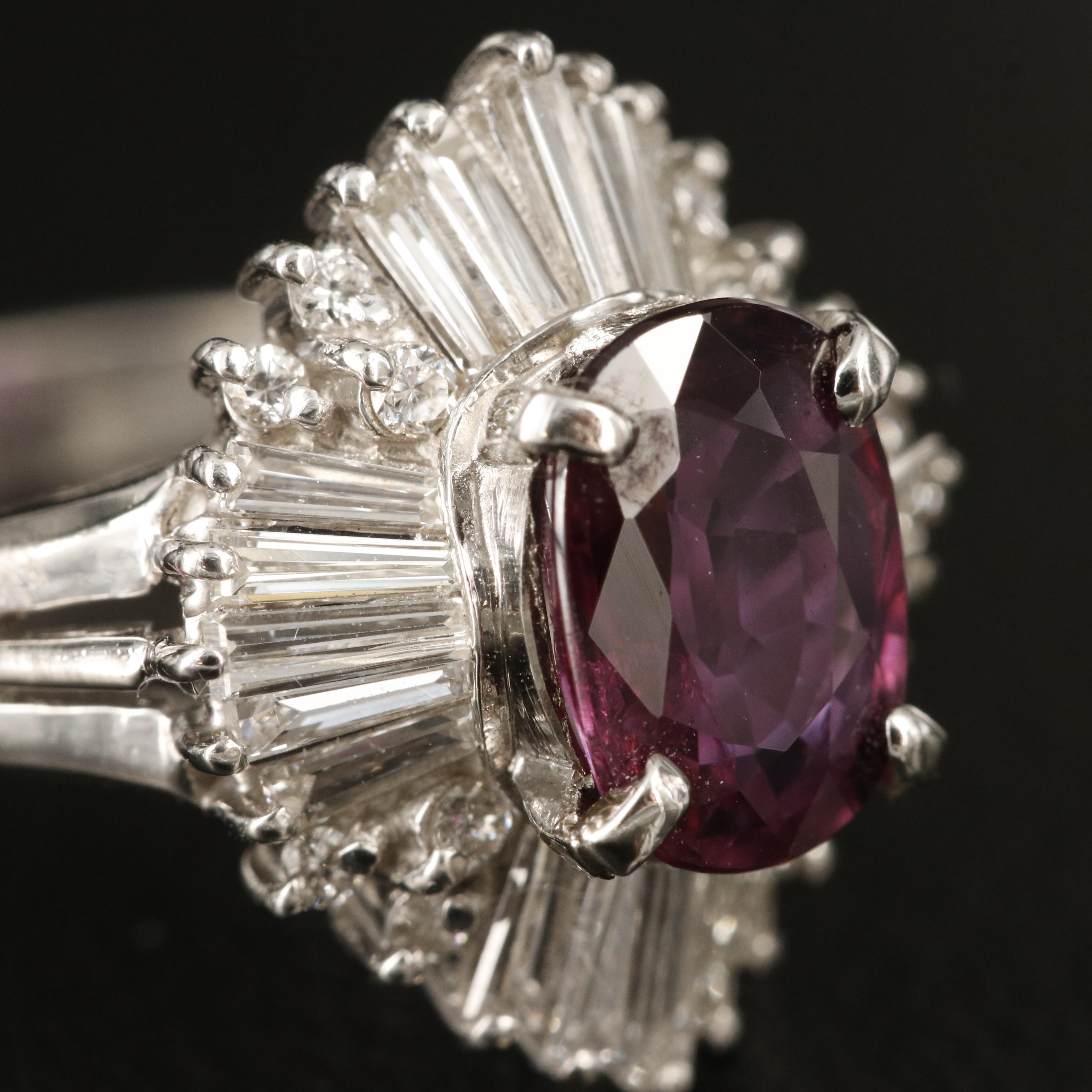 Platinum 1.23 CT Ruby and Diamond Ballerina Ring with GIA Report