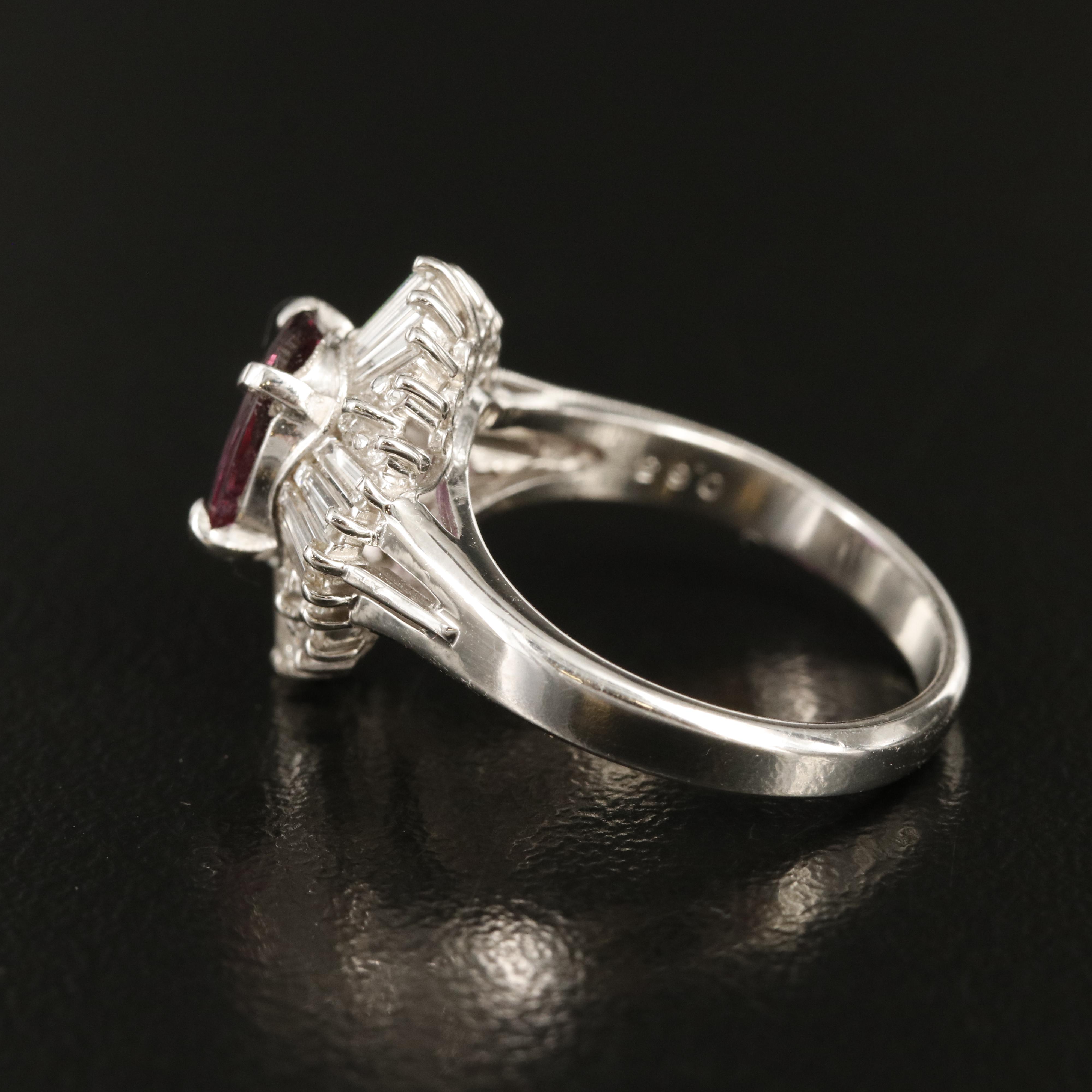 Platinum 1.23 CT Ruby and Diamond Ballerina Ring with GIA Report