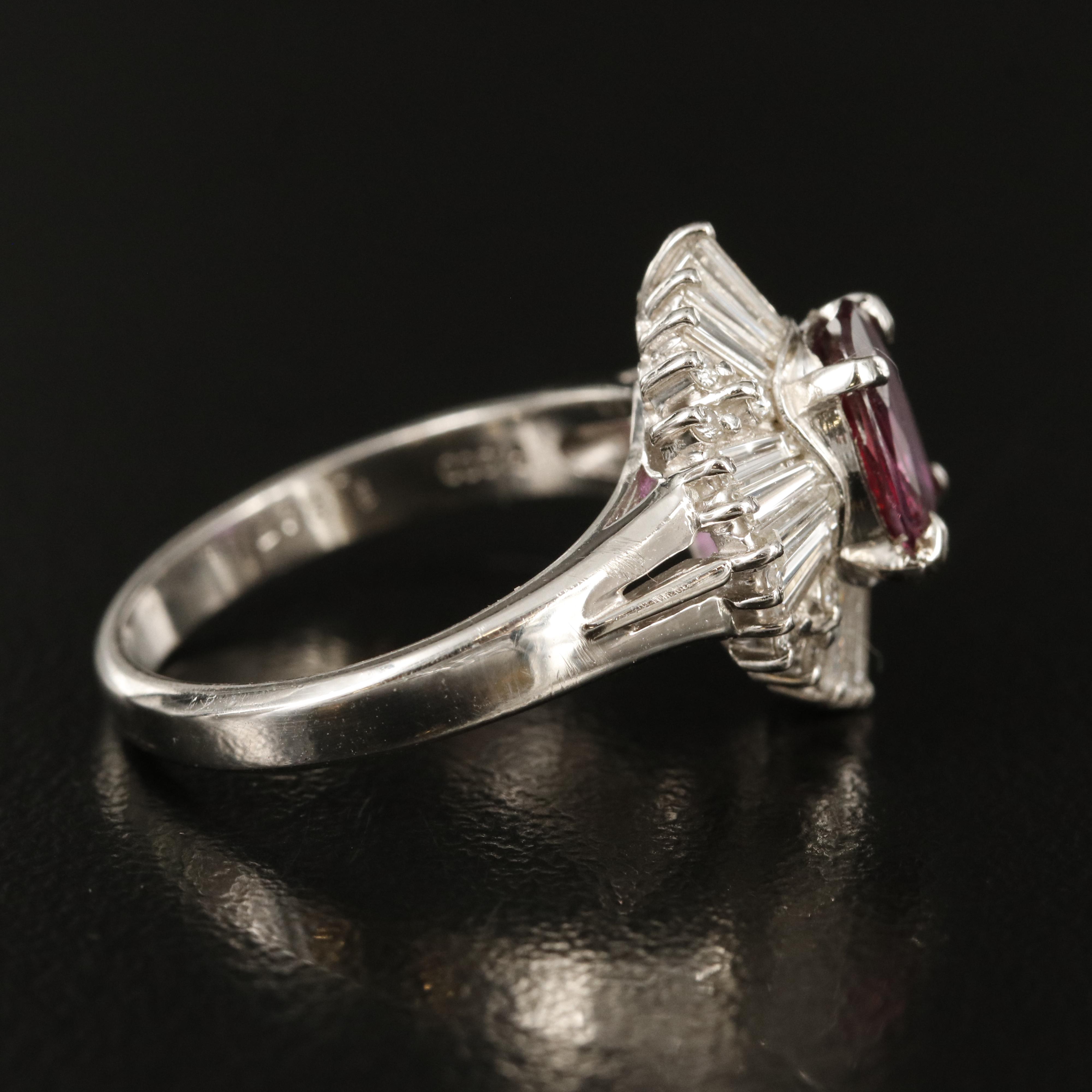 Platinum 1.23 CT Ruby and Diamond Ballerina Ring with GIA Report