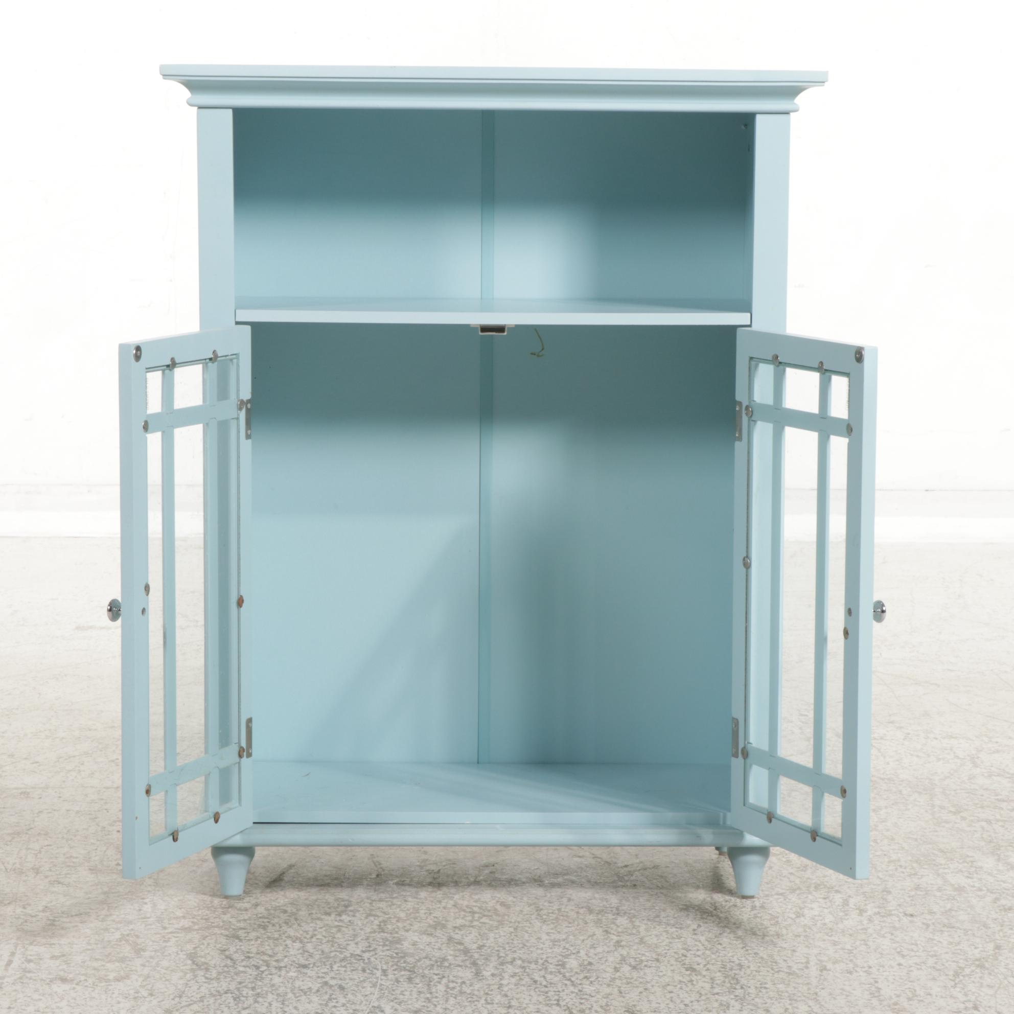 Contemporary Pale Blue-Painted and Glass Door Side Cabinet