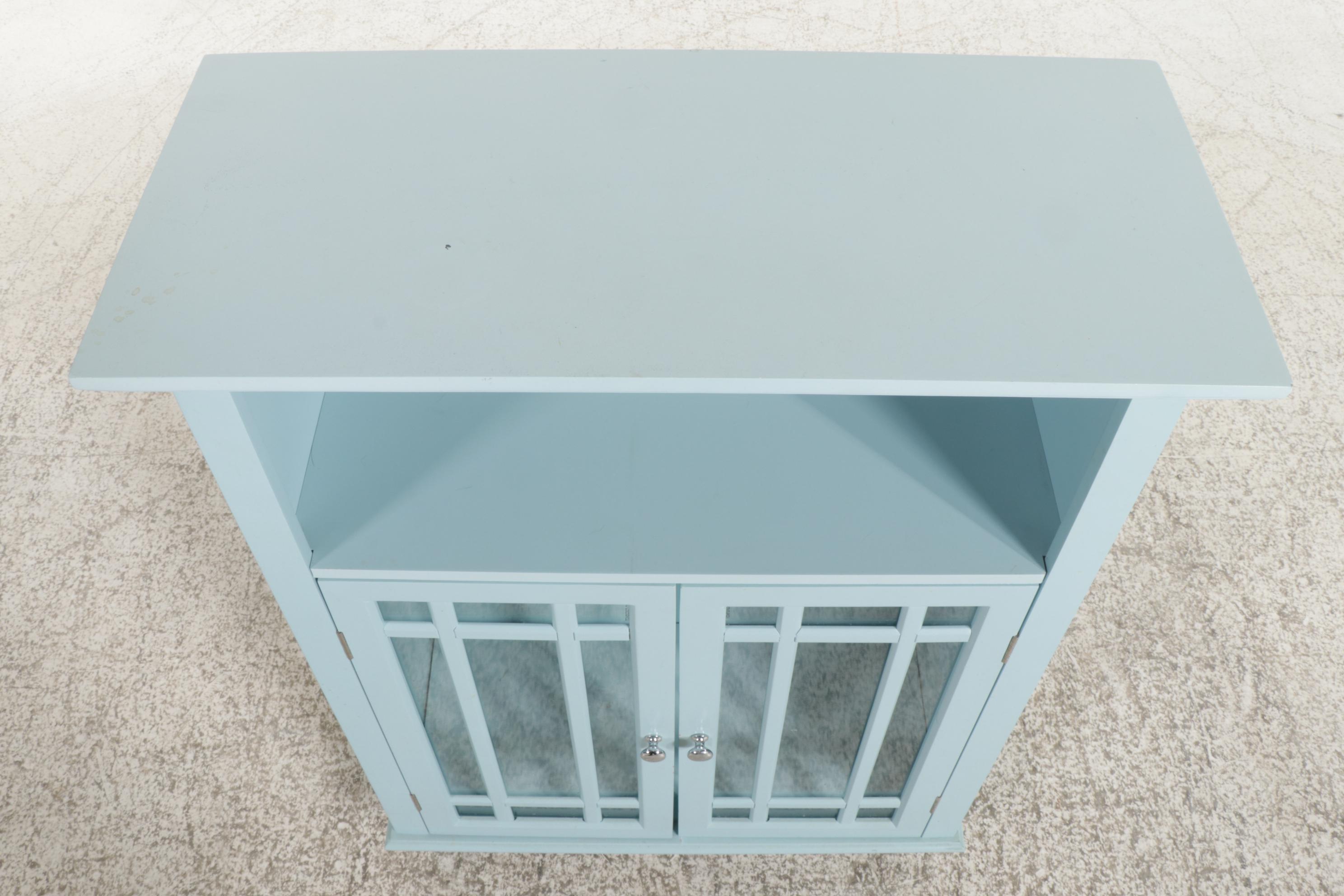 Contemporary Pale Blue-Painted and Glass Door Side Cabinet