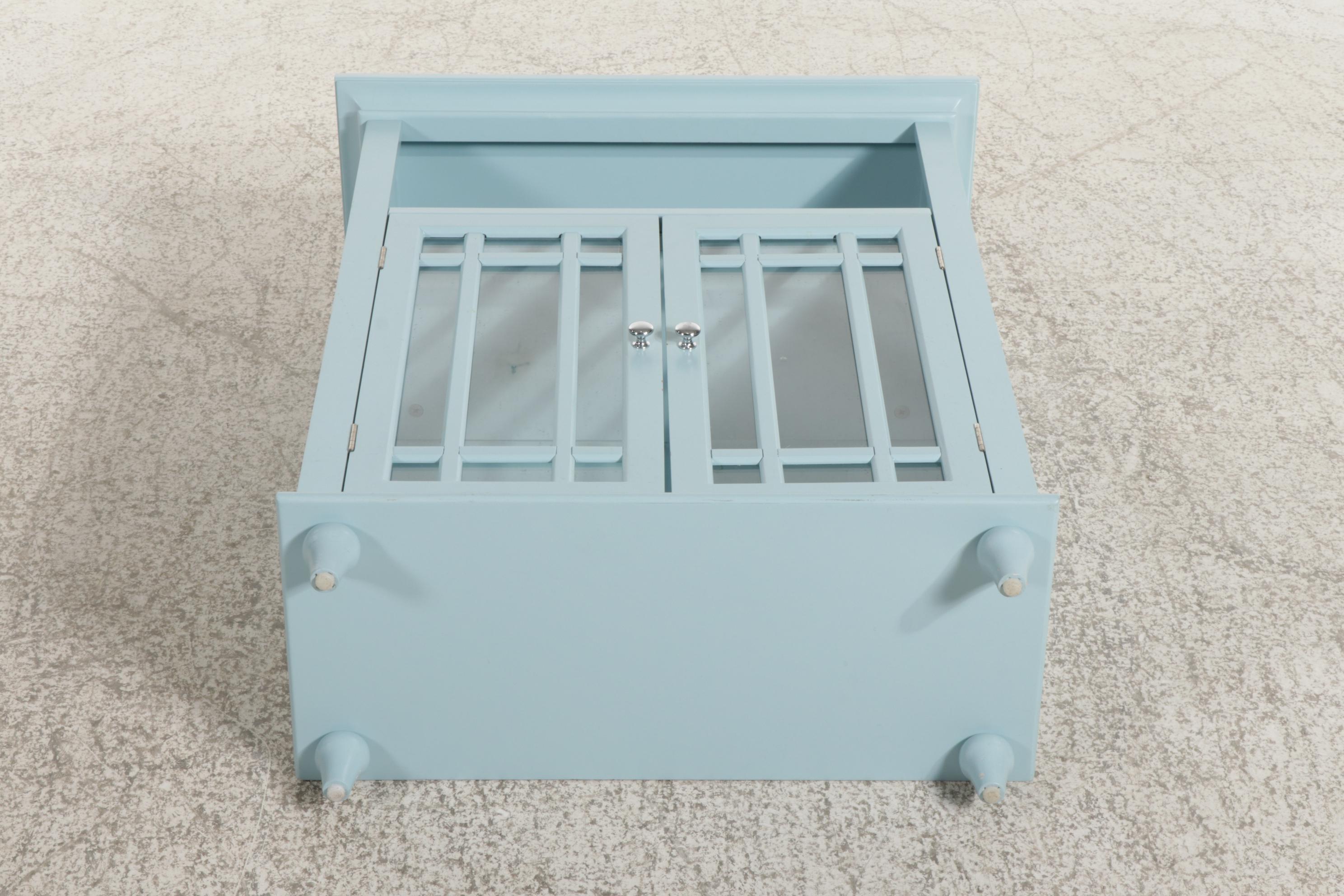 Contemporary Pale Blue-Painted and Glass Door Side Cabinet