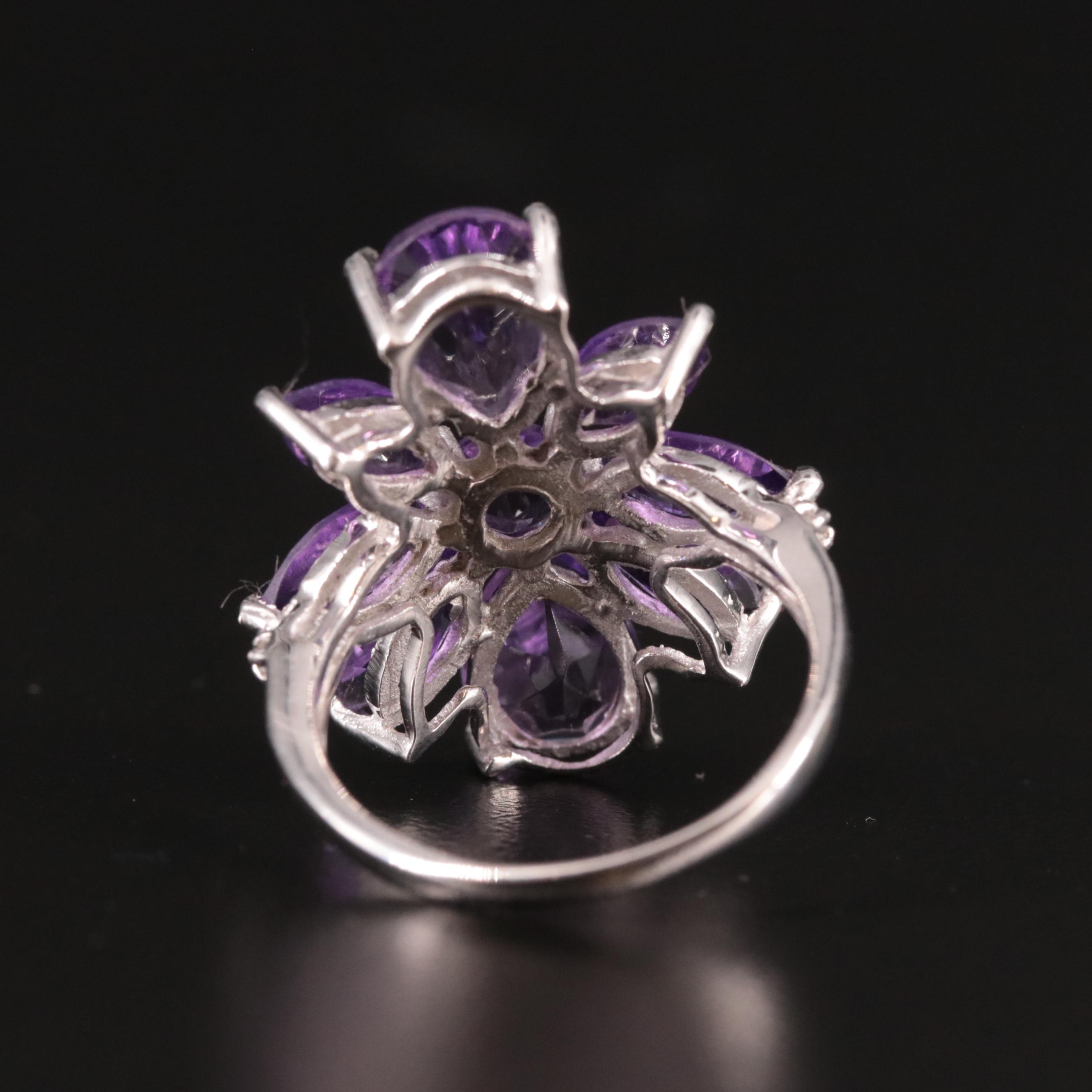 Sterling Amethyst White Topaz Flower Ring