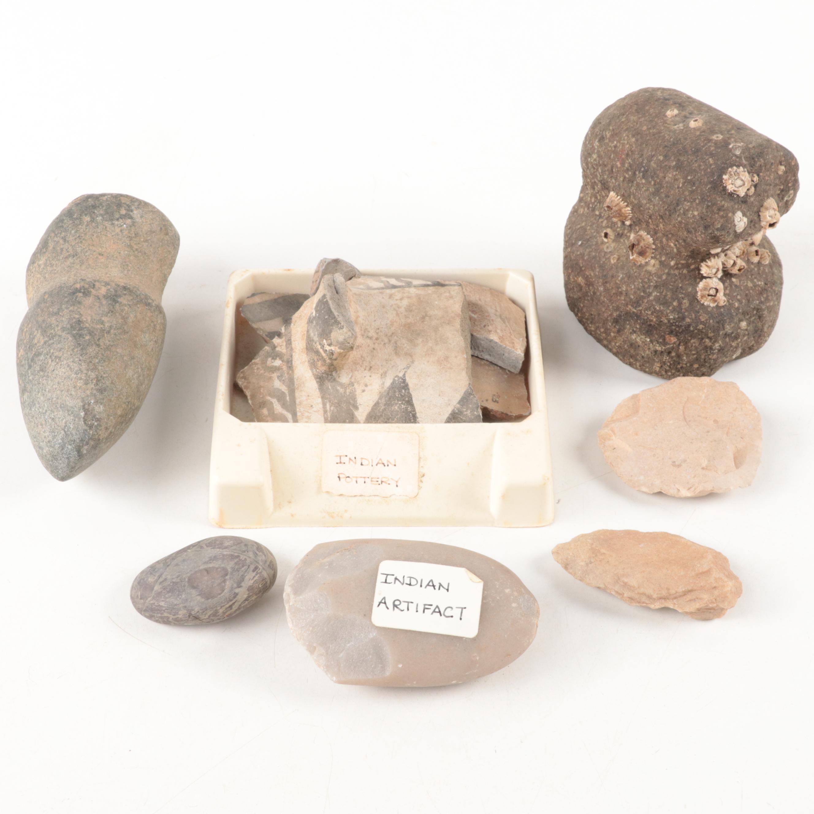 Native American Pottery Sherds With Artifacts and More